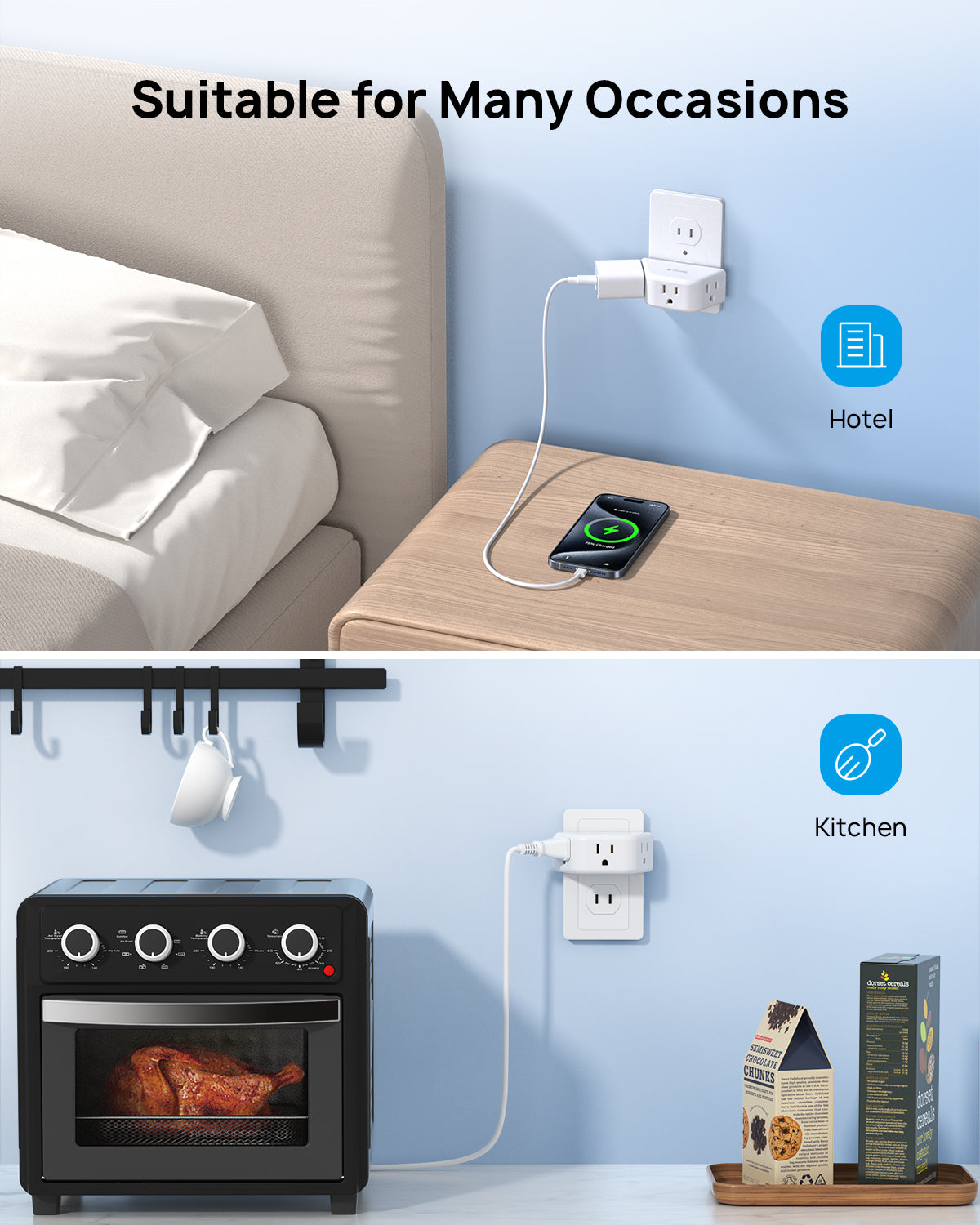 2 Prong to 3 Prong Outlet Adapter, 2 Prong Outlet Extender