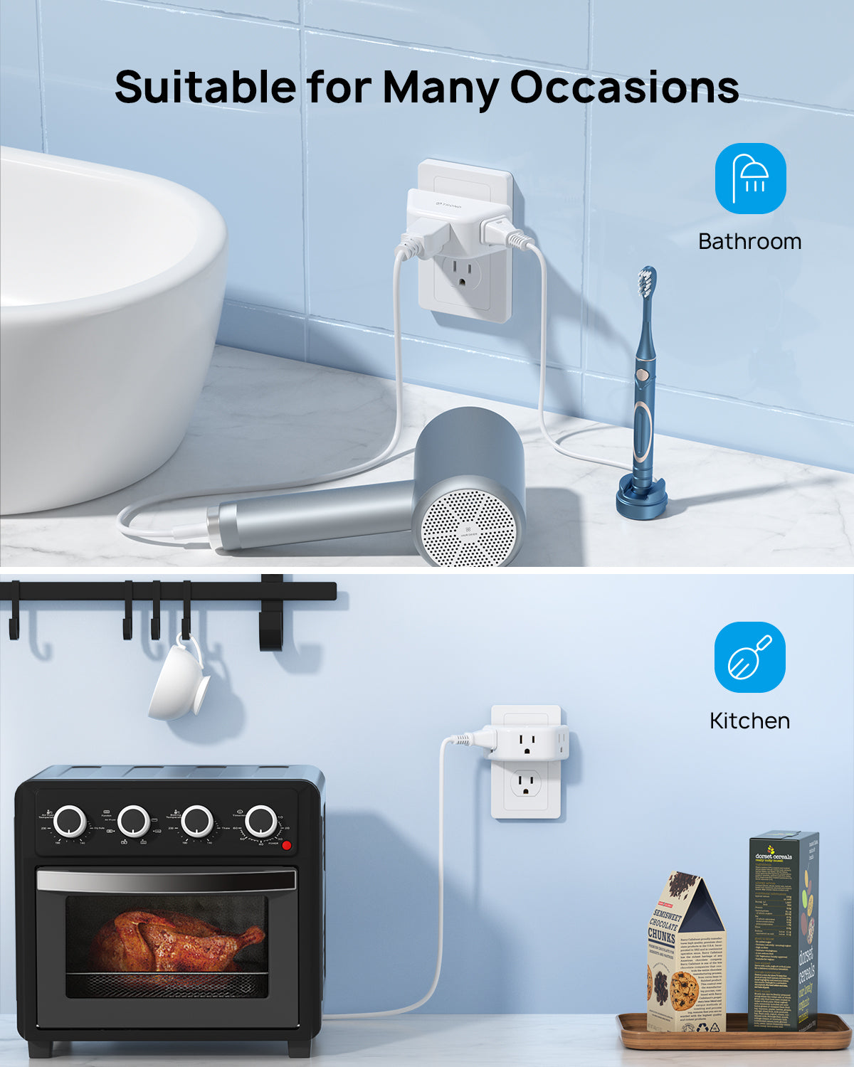 TROND Outlet Extender, 3-Prong Grounded Wall Outlet Splitter