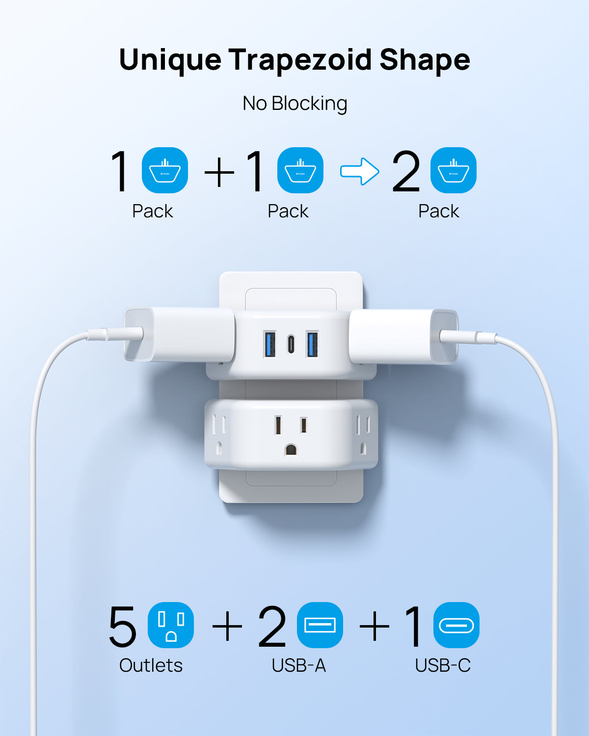 Multi Plug Outlet Extender with USB - 2 Pack Multiple Outlet Splitter