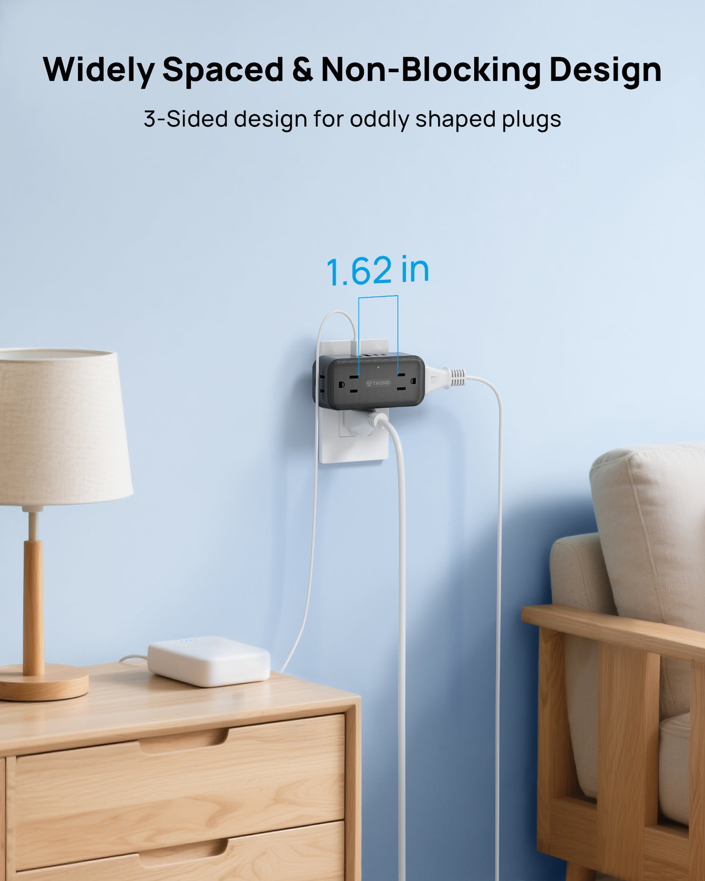 Wall Outlet Extender with 360 Rotating Plug, Multi Plug Wall Outlet