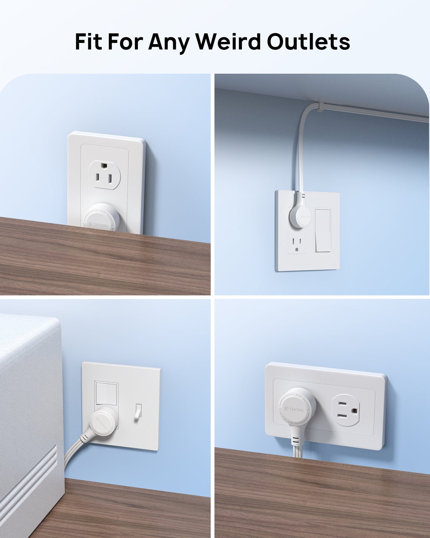 360° Rotating Flat Plug Power Strip, 6 Widely Spaced Outlets