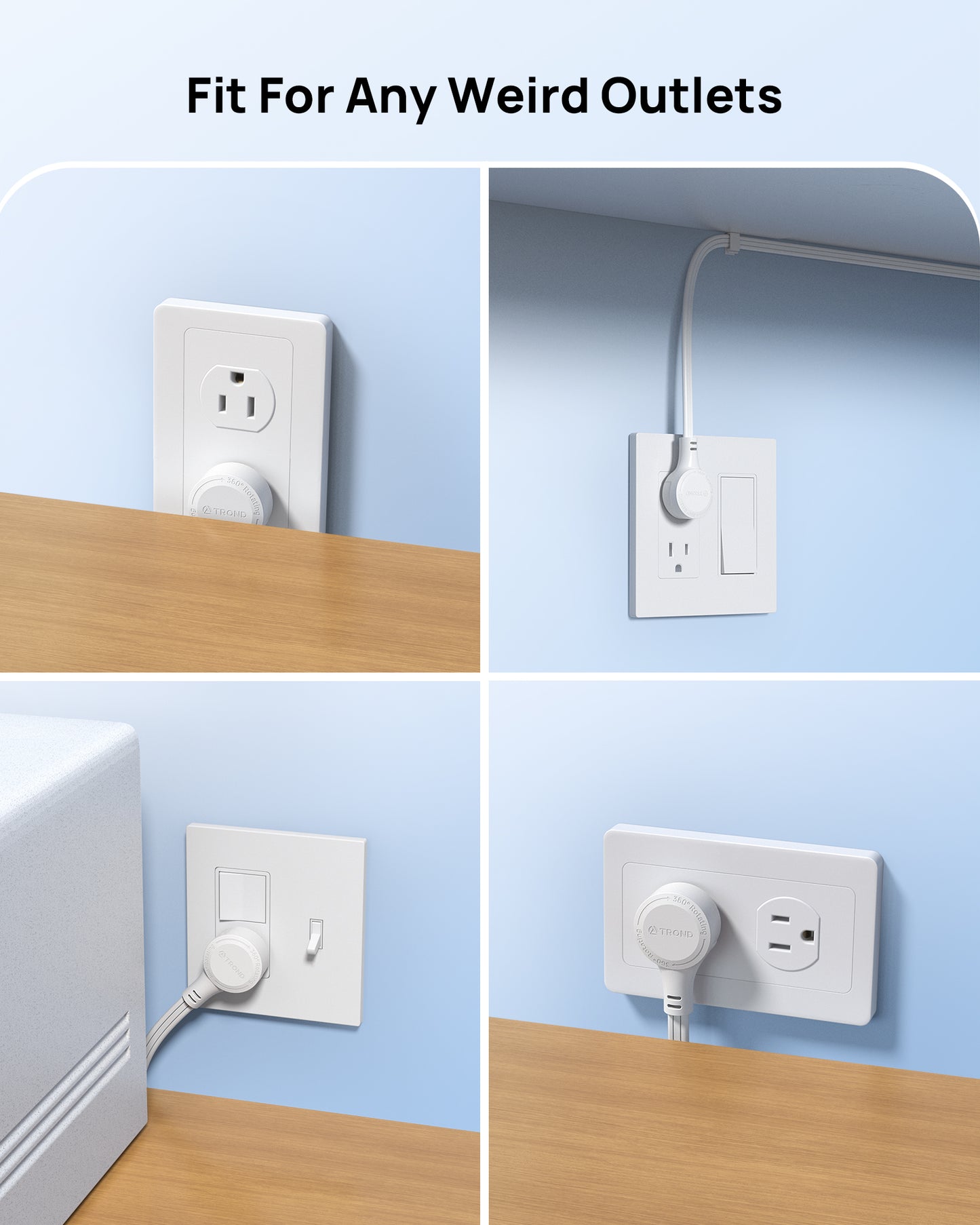 360° Rotating Flat Plug Power Strip, 6 Widely Spaced Outlets with 2 USB-C Ports