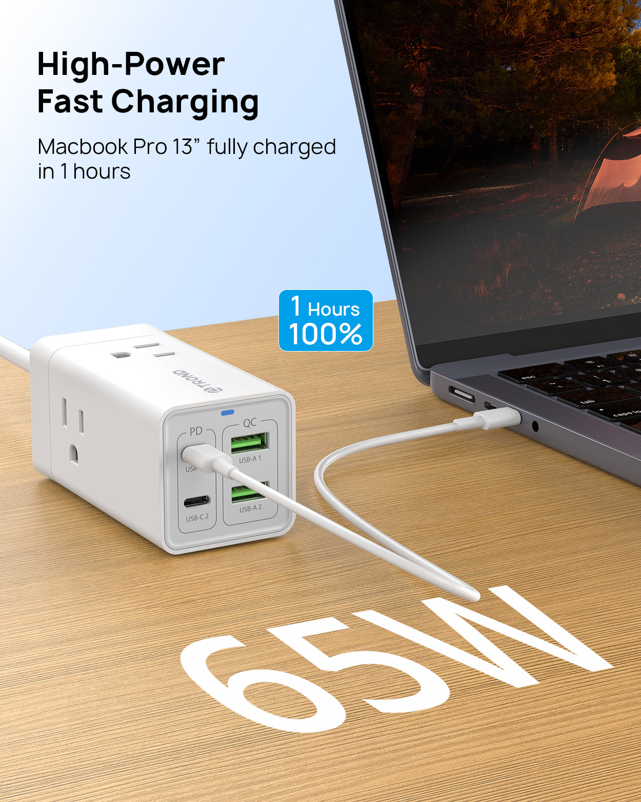USB C Charger, TROND 65W GaN3 USB C Charging Station