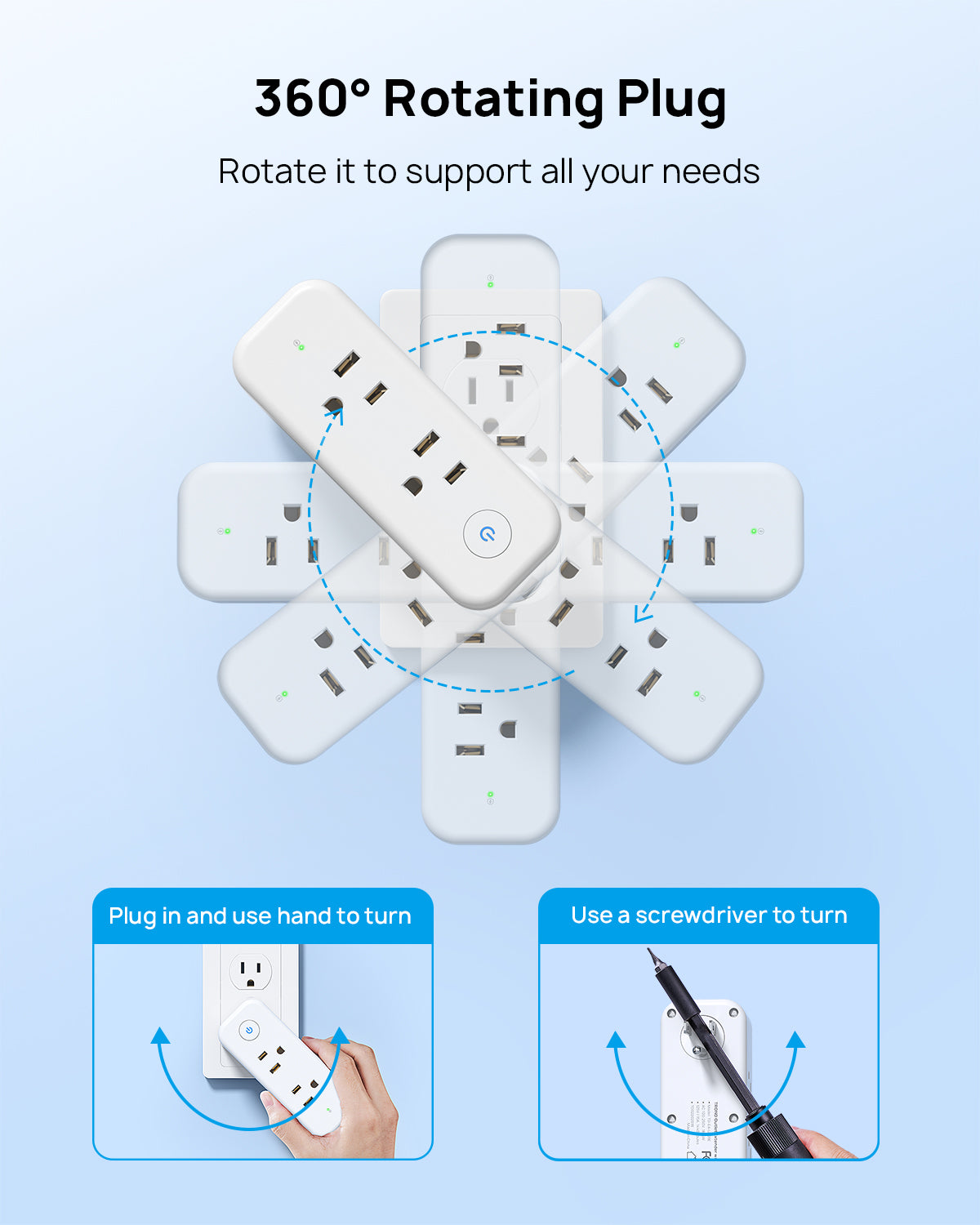Outlet Extender Surge Protector, 6 AC Outlet Splitter with 360° Rotating Plug