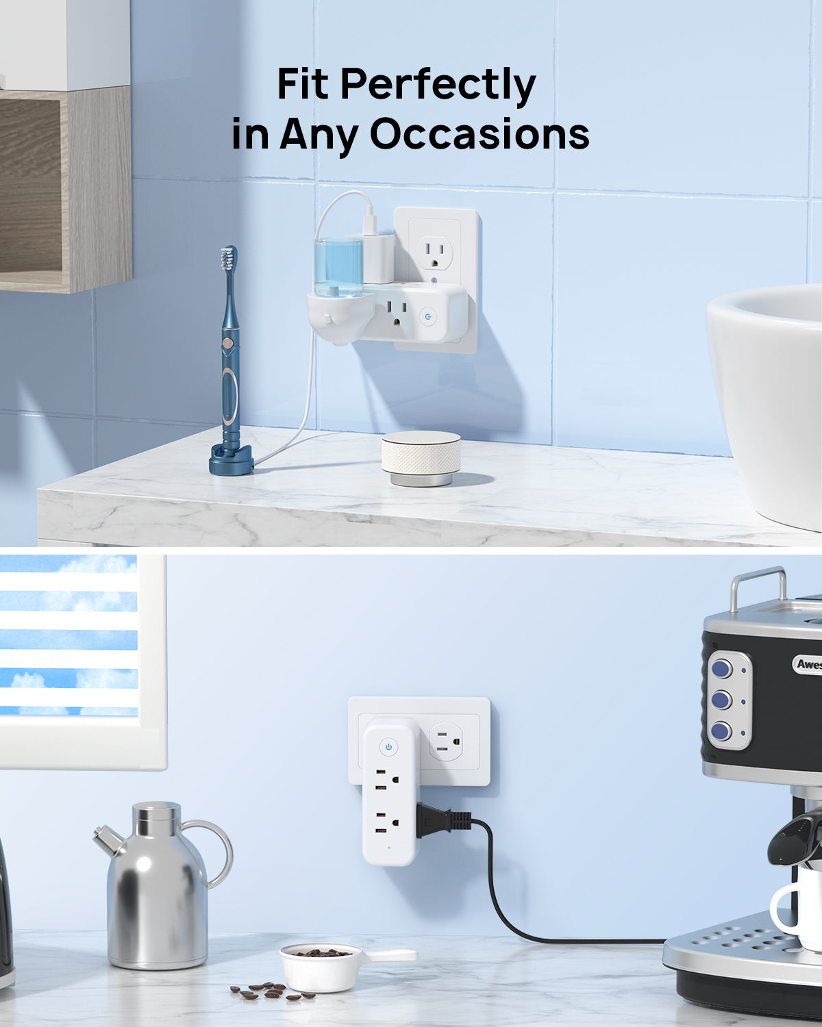 Outlet Extender Surge Protector, 6 AC Outlet Splitter with 360° Rotating Plug