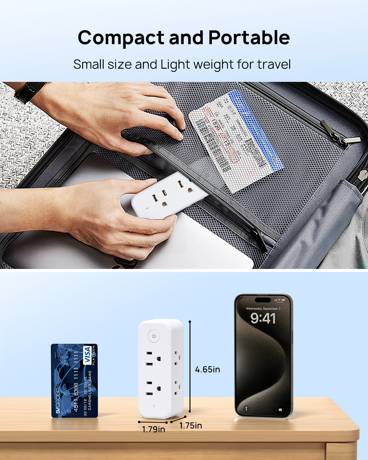 Outlet Extender Surge Protector, 6 AC Outlet Splitter with 360° Rotating Plug