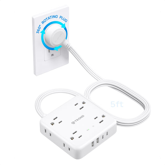 360° Rotating Flat Plug Power Strip