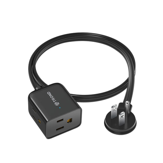 Short Flat Extension Cord- Left Angled Flat Plug Power Strip