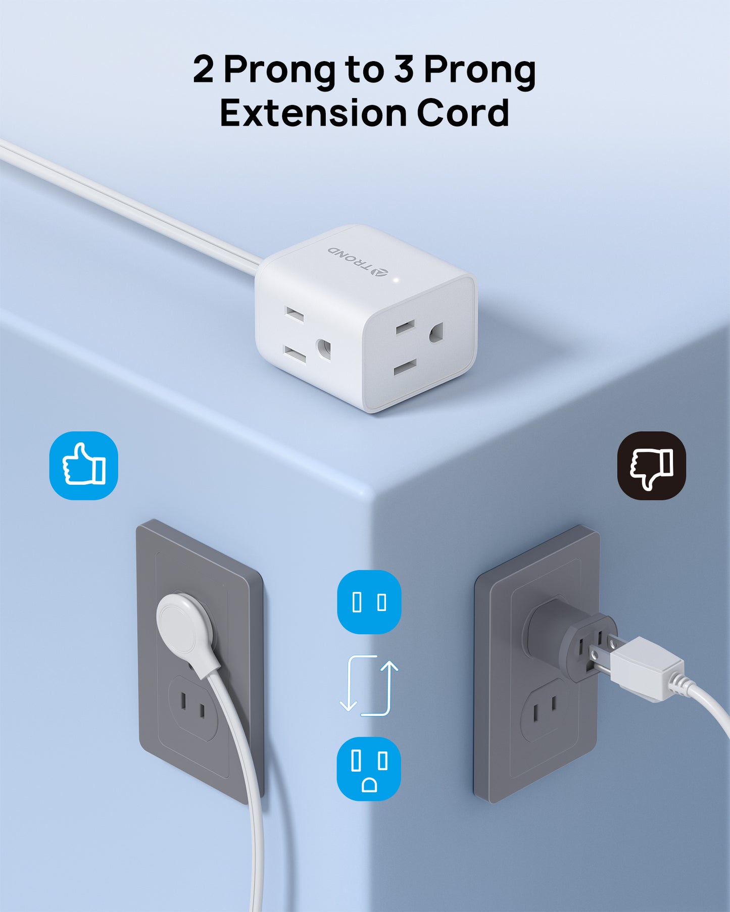 Indoor 2 Prong to 3 Prong Extension Cord