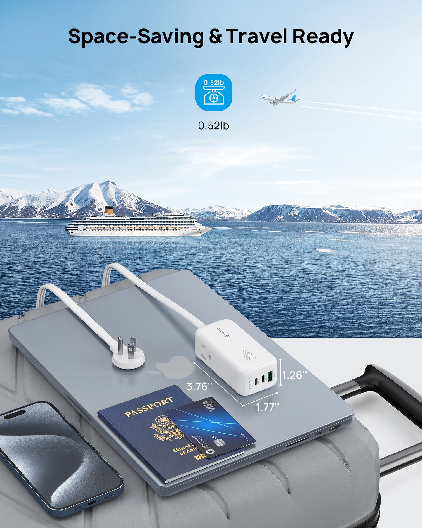 Travel Power Strip, 2-in-1 Detachable Portable Charging Station with 3 AC Outlets