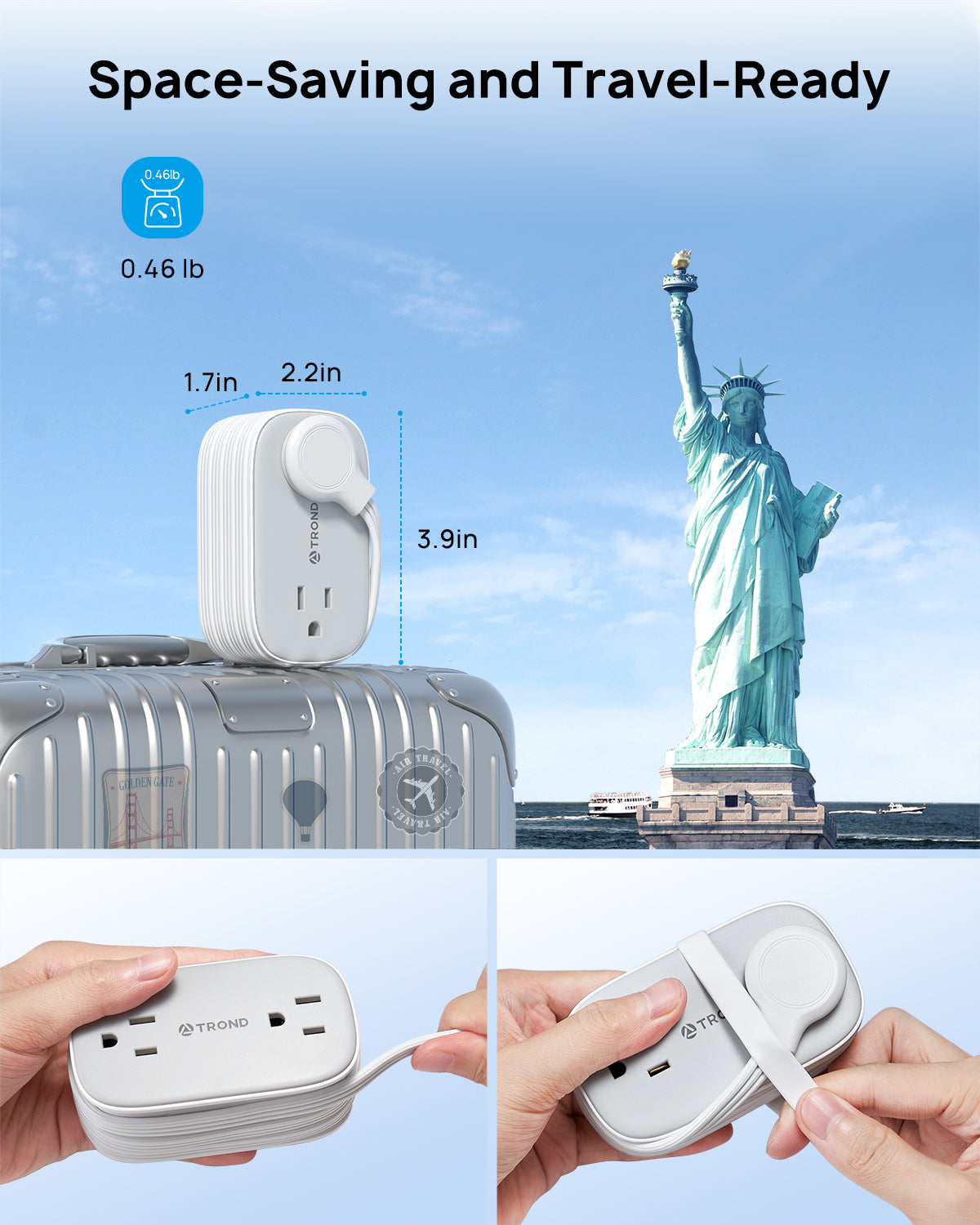 Portable Travel Power Strip, 4 Widely AC Outlets, 2 USB C and 2 USB A Ports