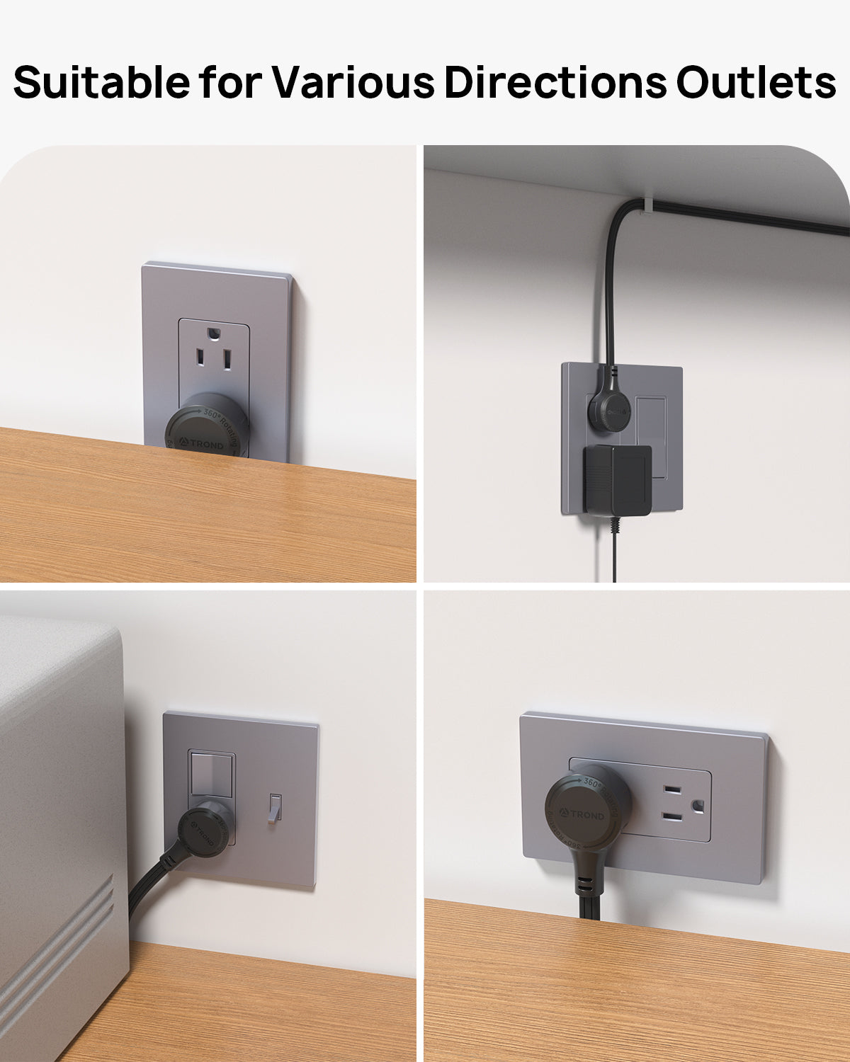 360° Rotating Flat Plug Power Strip, 10AC Outlets, 4000 Joules