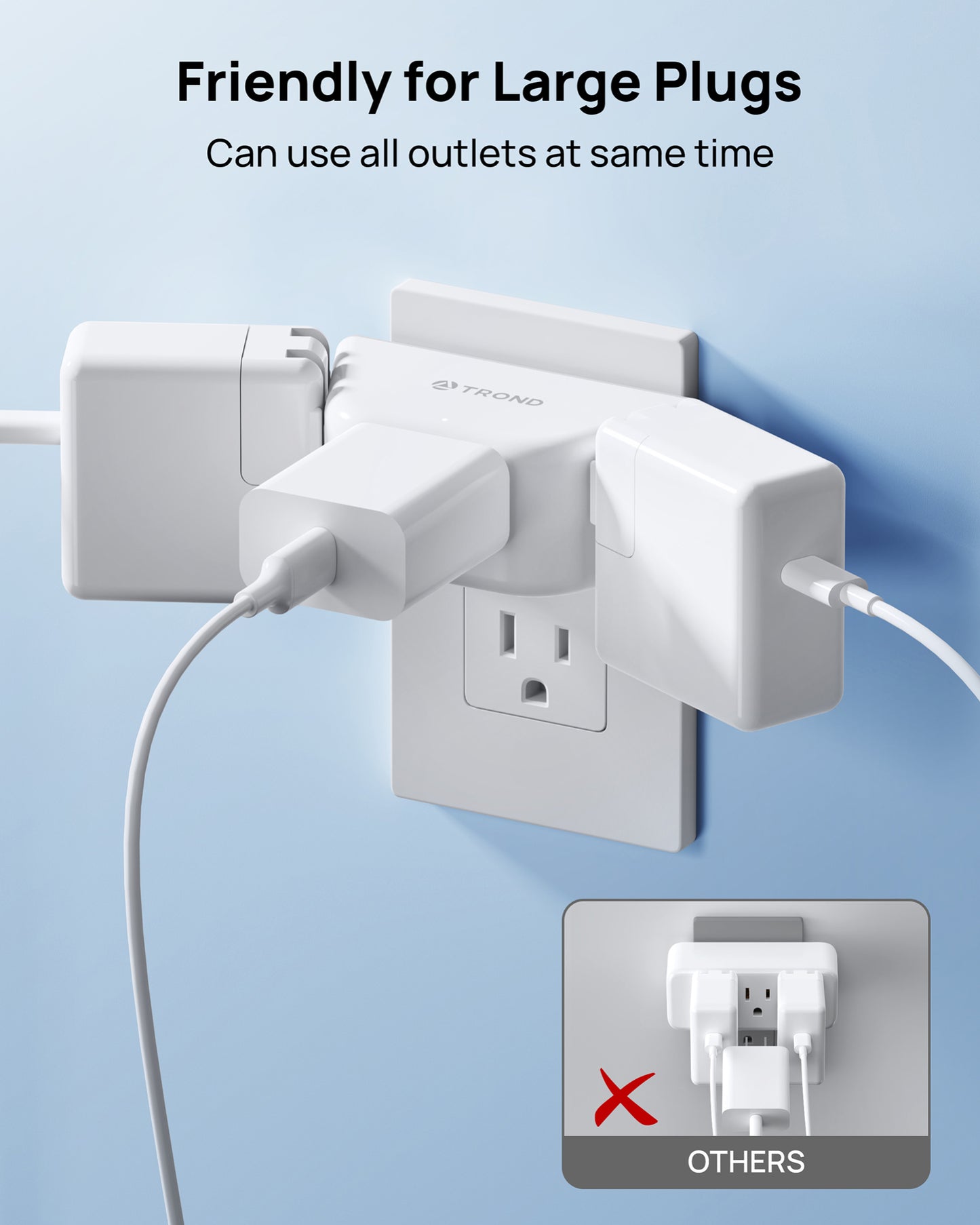 Multi Plug Outlet Extender 2 Pack - TROND Electrical Wall Outlet Splitter