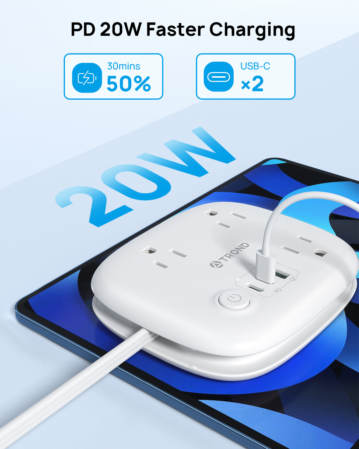 Travel Power Strip with USB C, Flat Plug Extension Cord with 3 Outlets 3 USB (2 USB C)