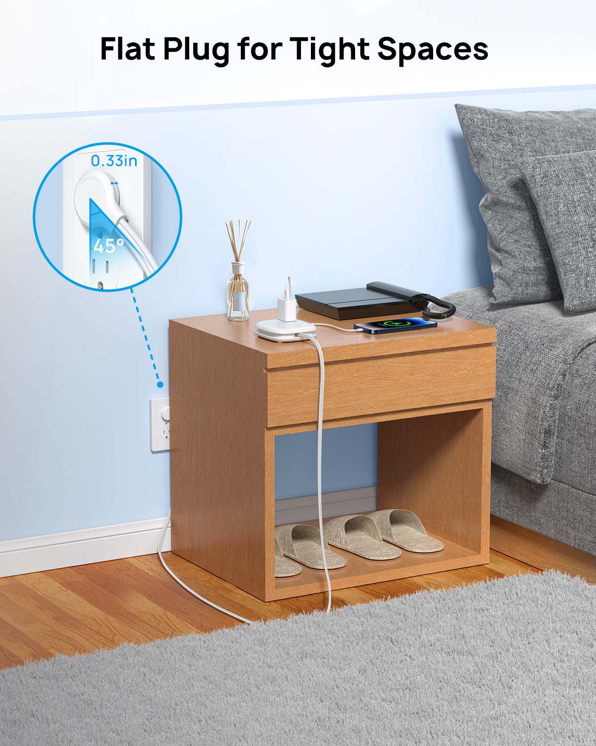 Travel Power Strip with USB C, Flat Plug Extension Cord with 3 Outlets 3 USB (2 USB C)