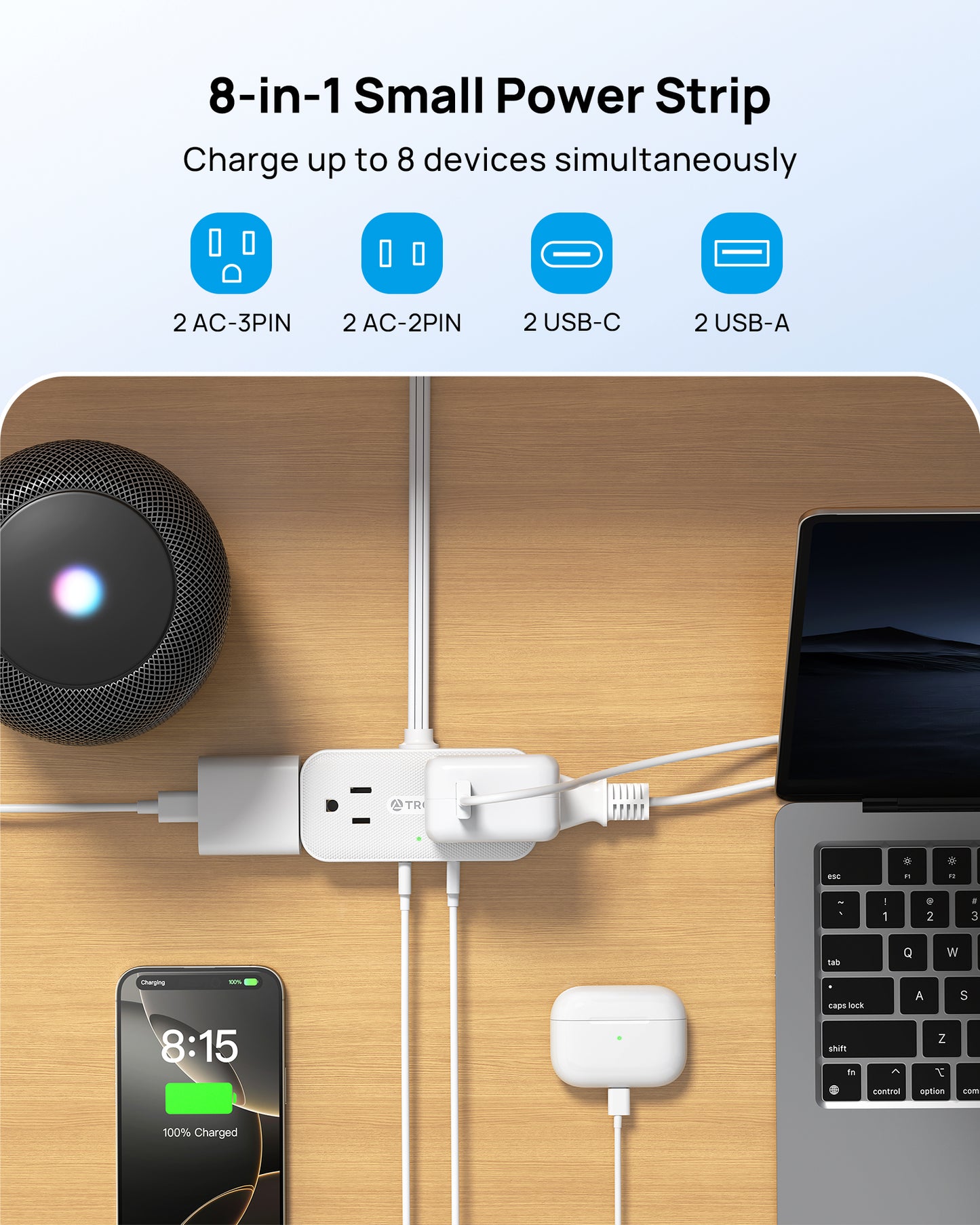 Flat Plug Power Strip, Small Flat Extension Cord