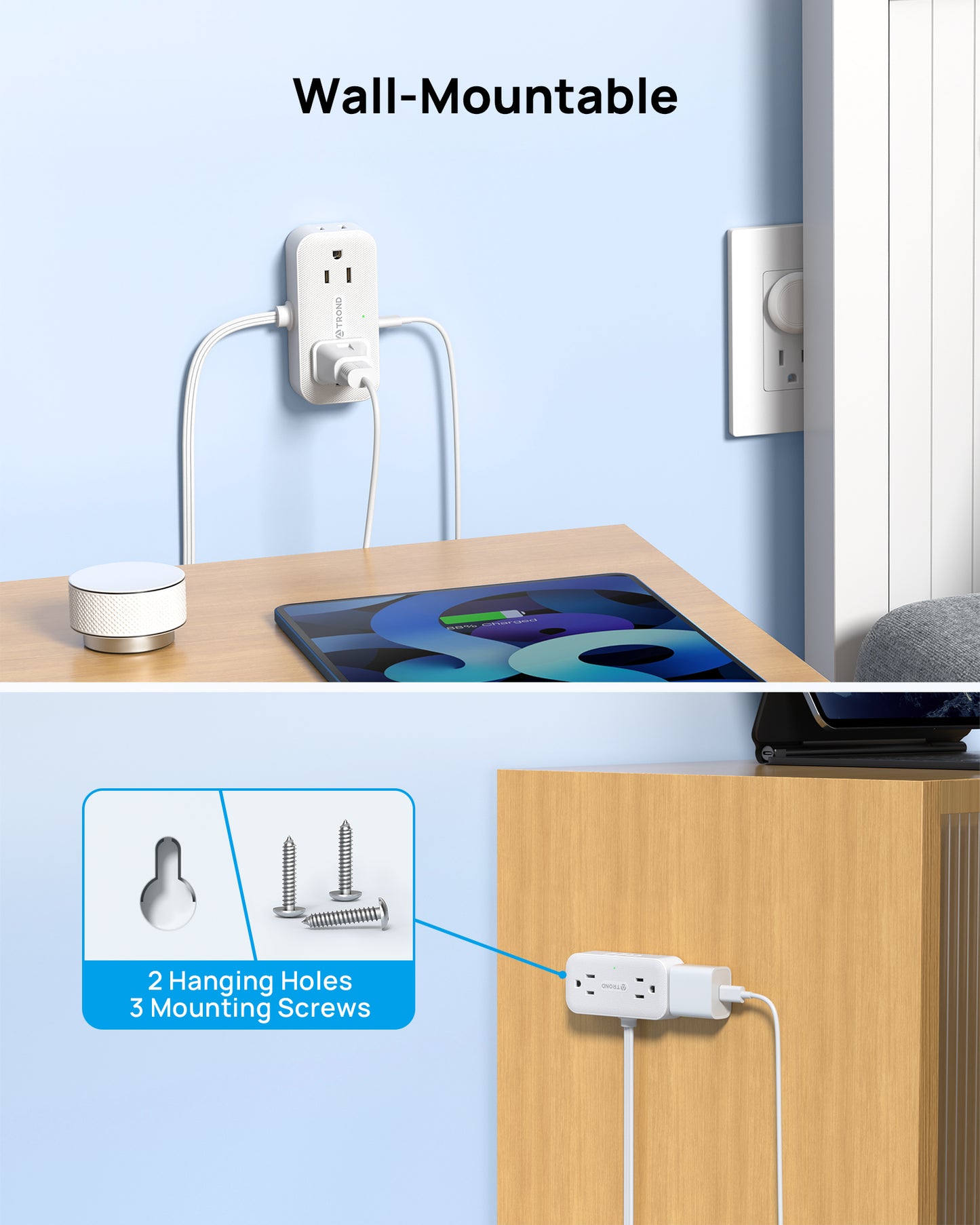Flat Plug Power Strip, Small Flat Extension Cord