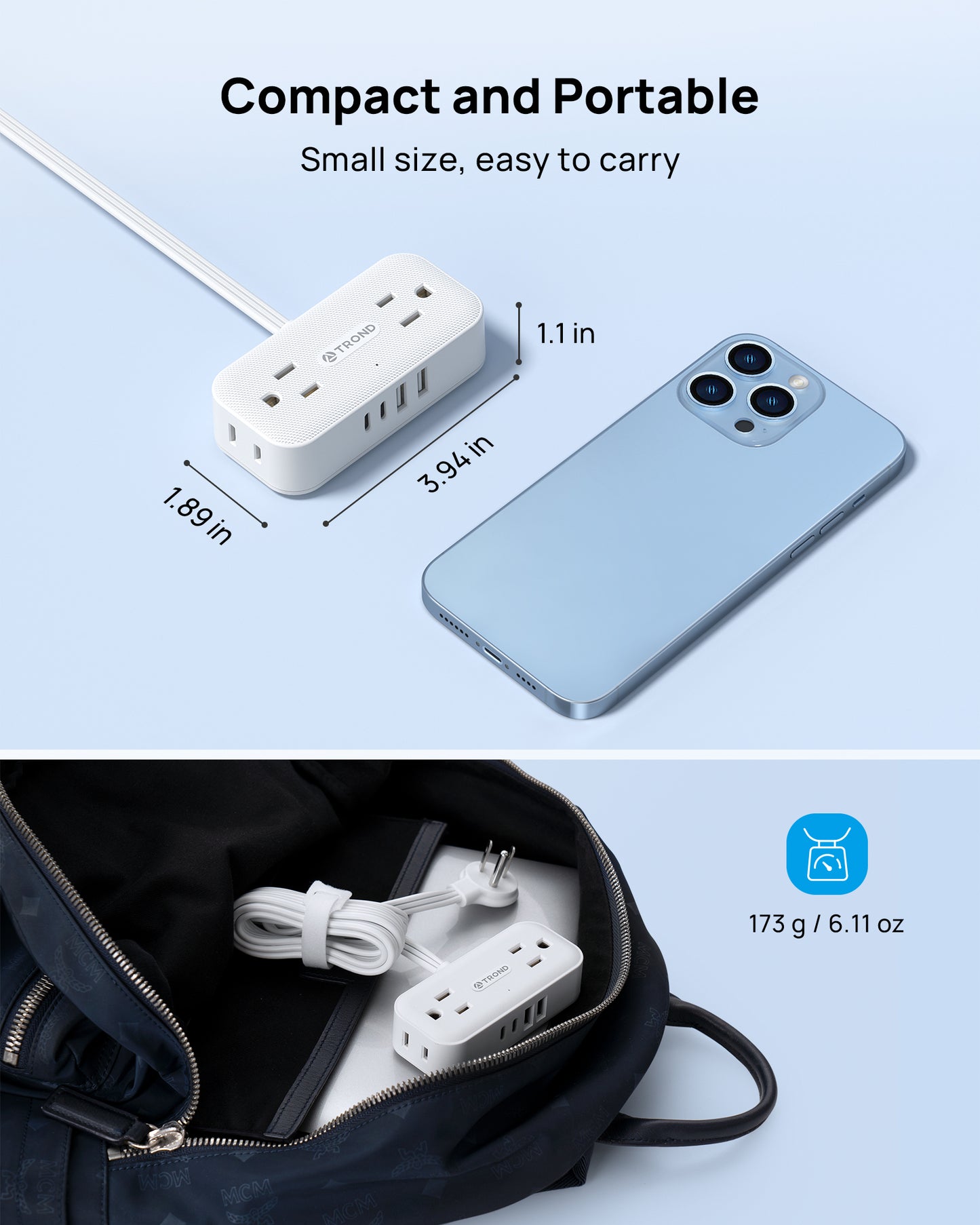 Flat Plug Power Strip, Small Flat Extension Cord