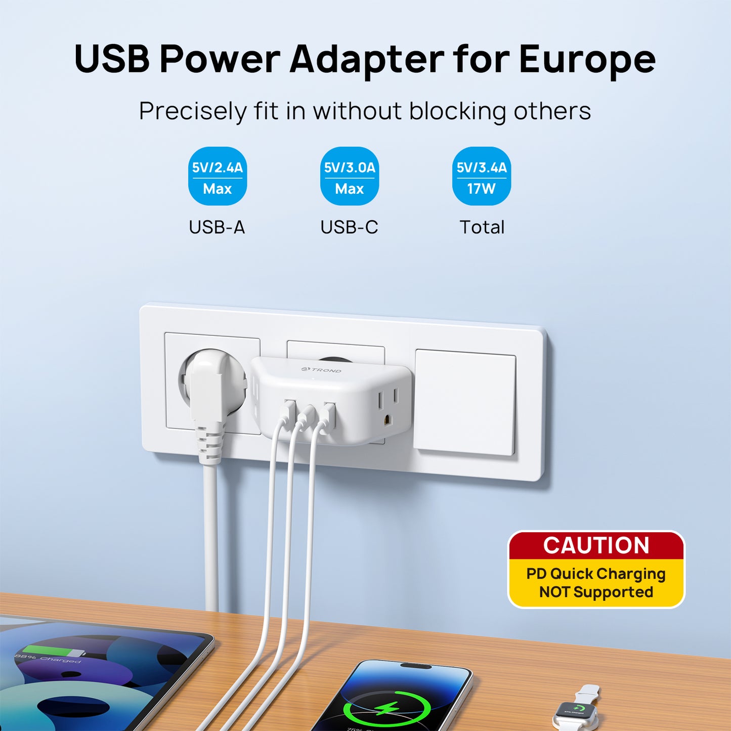 European Travel Plug Adapter 2 Pack - TROND US to Europe Power Adaptor