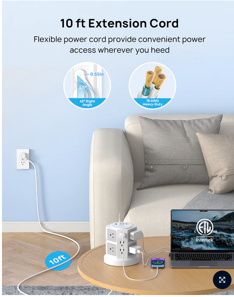 Surge Protector Power Strip Tower - TROND Power Strip with 4 USB Ports