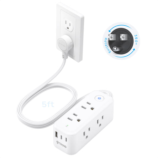 360° Rotating Flat Plug Power Strip, 6 Widely Spaced Outlets with 2 USB-C Ports