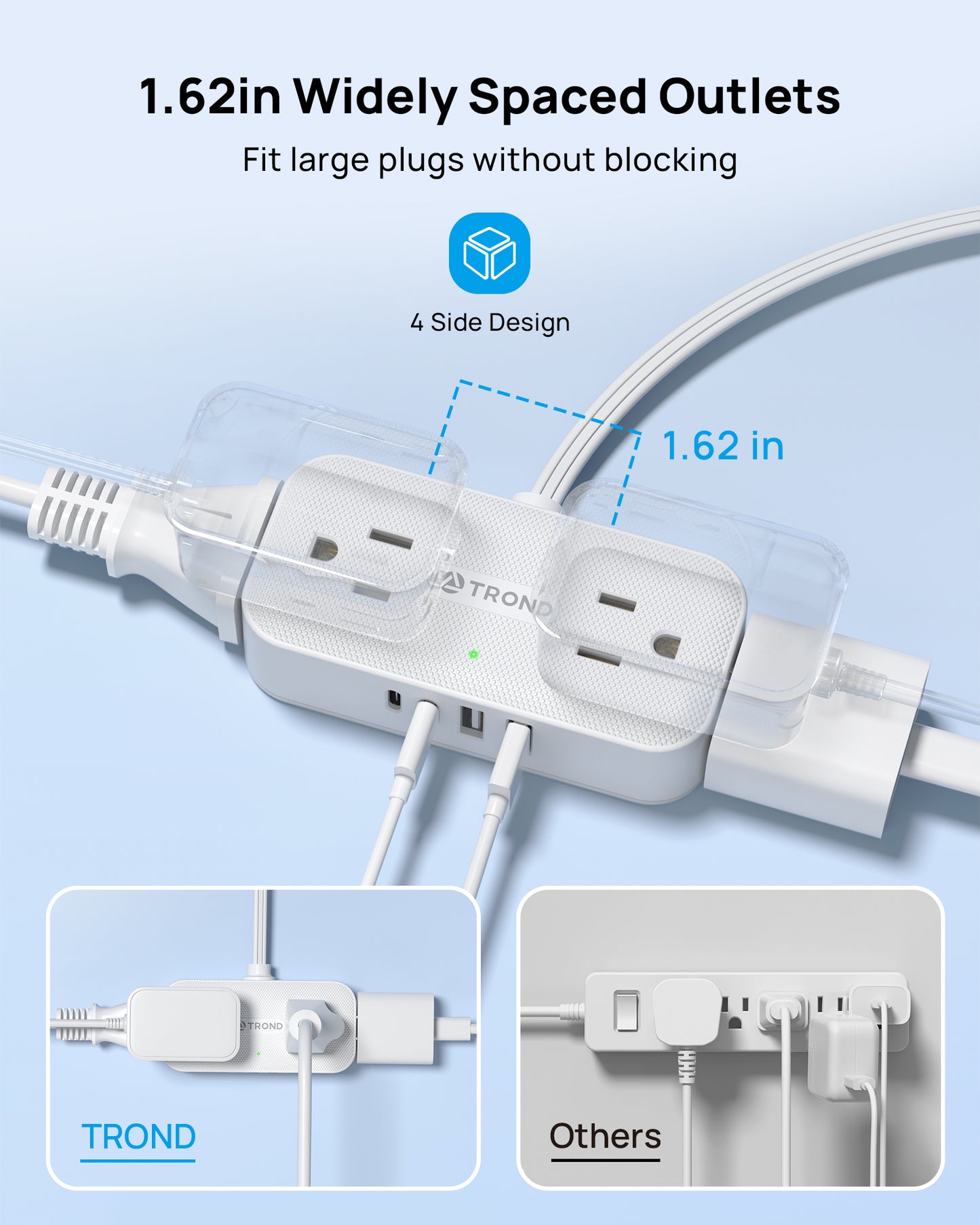Flat Plug Power Strip, Small Flat Extension Cord