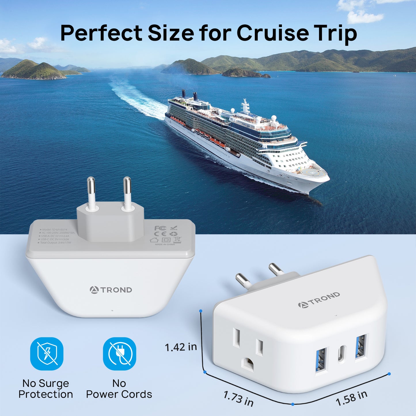 European Travel Plug Adapter 2 Pack - TROND US to Europe Power Adaptor