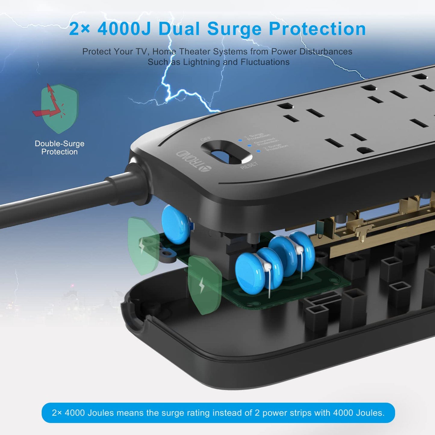 10AC & 4 USB Power Strip Surge Protector 6ft Long Extension Cord
