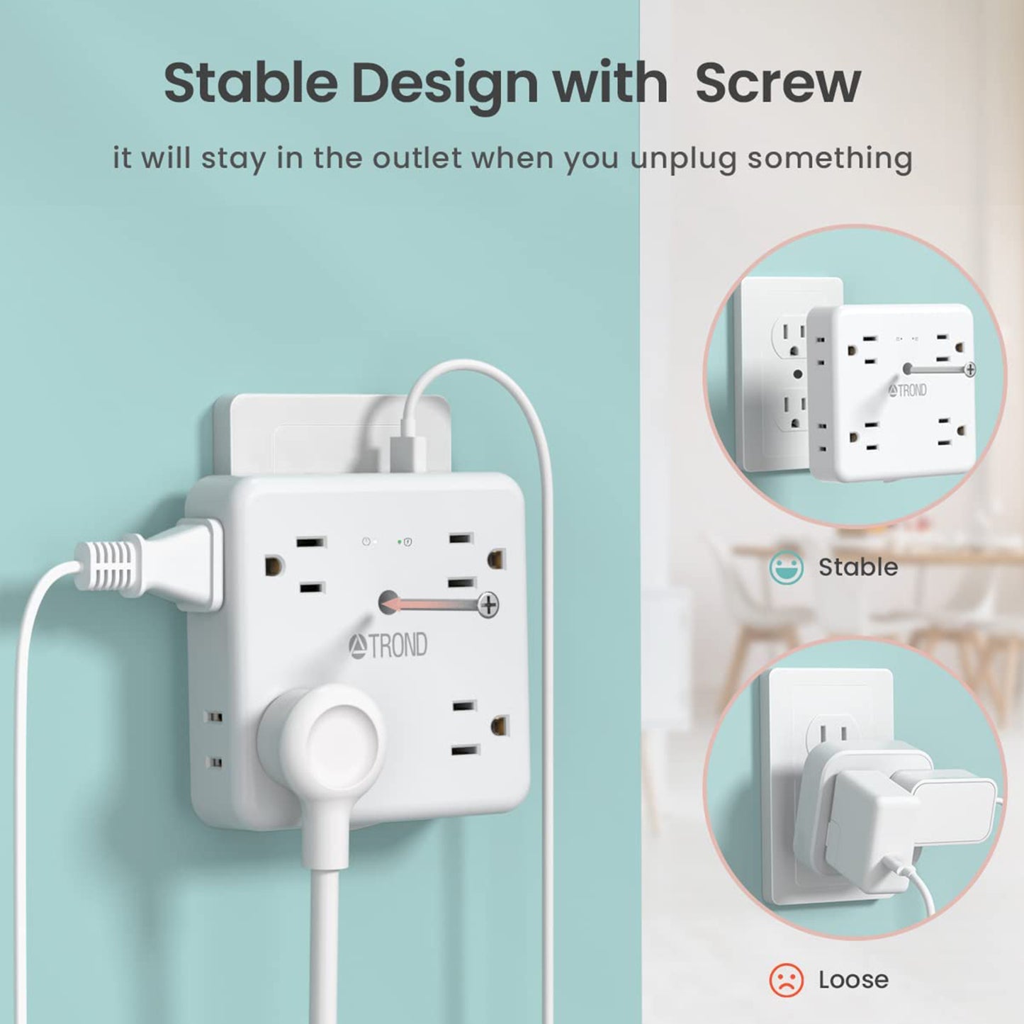 Multi Plug Outlet Extender - 8 Widely Spaced Outlet Splitter, 4 USB Wall Charger, 1440J Surge Protection