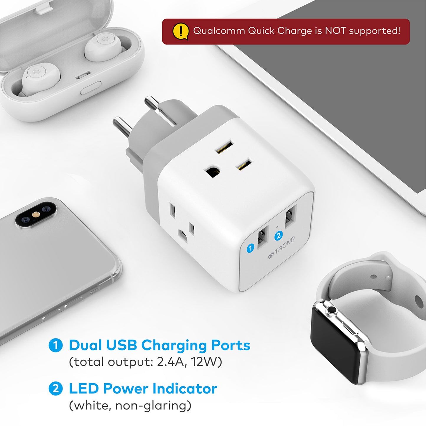 Travel Plug Adapter for US to France Germany