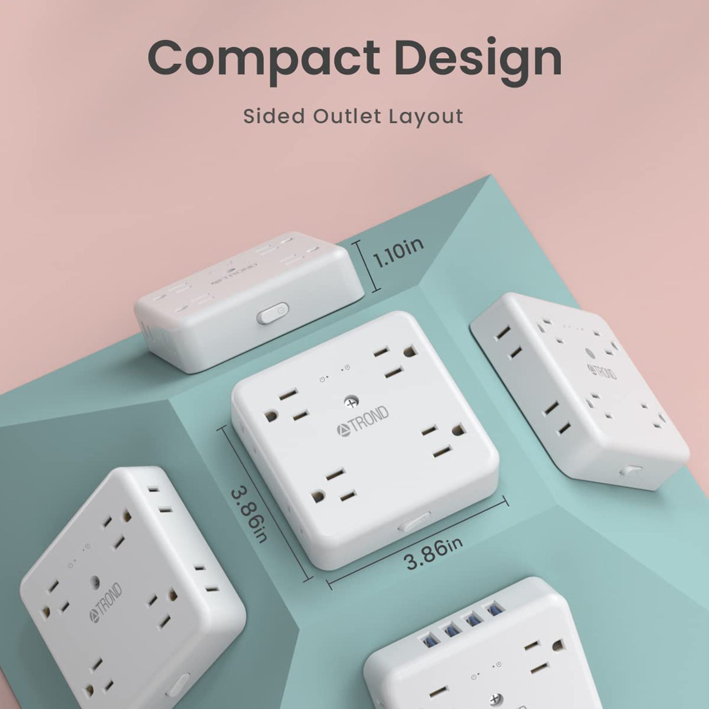Multi Plug Outlet Extender - 8 Widely Spaced Outlet Splitter, 4 USB Wall Charger, 1440J Surge Protection