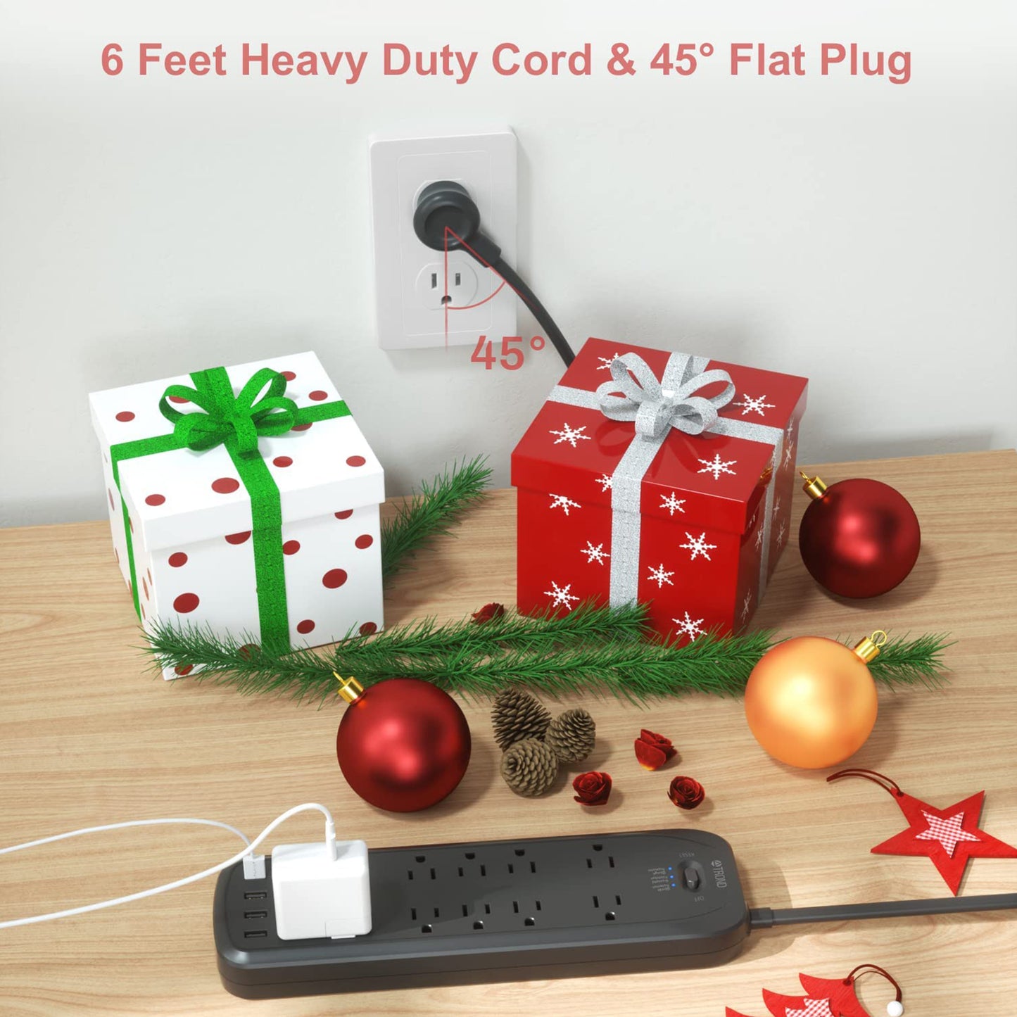 10AC & 4 USB Power Strip Surge Protector 6ft Long Extension Cord