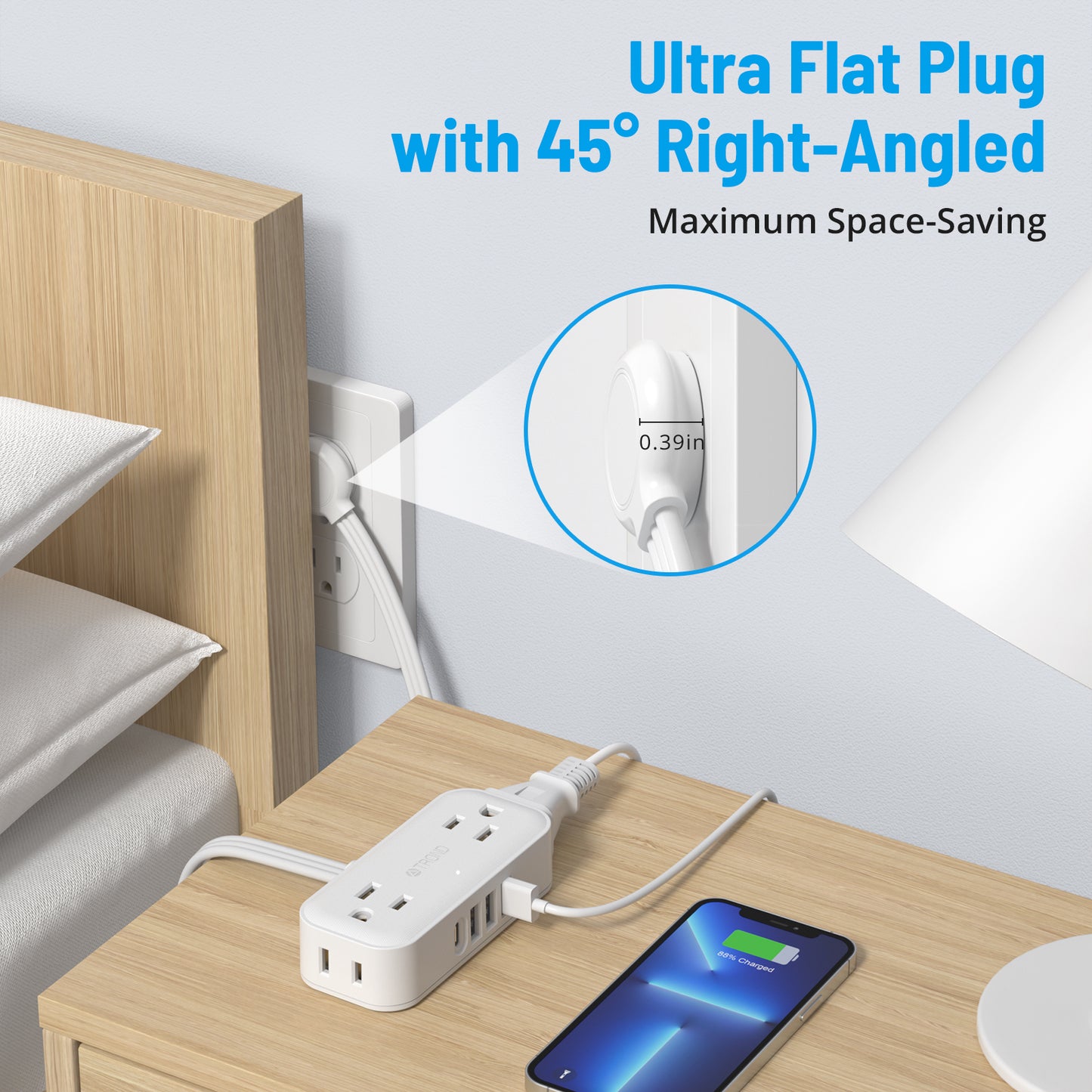 Flat Plug Extension Cord, Ultra Thin Power Strip