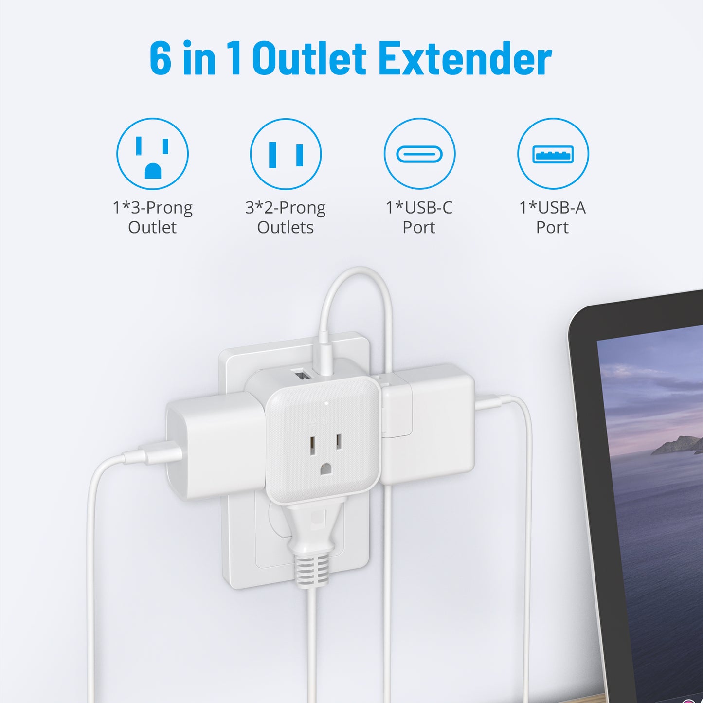 Multi Plug Outlet Extender with USB, TROND Outlet Splitter with 2 USB Wall Charger(1 USB C), 4 Outlet Expander