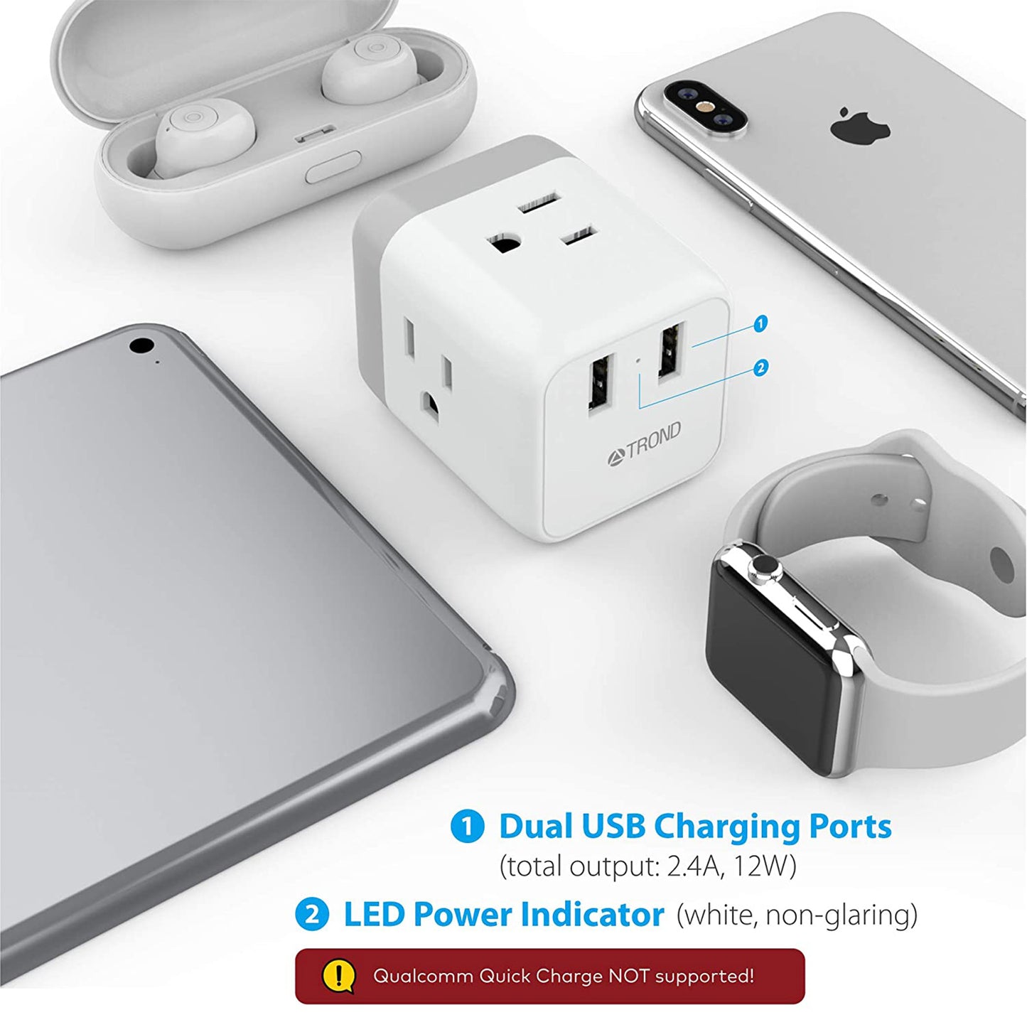 3-Outlet Wall Tap w/ 2 USB Ports, 2-Pack