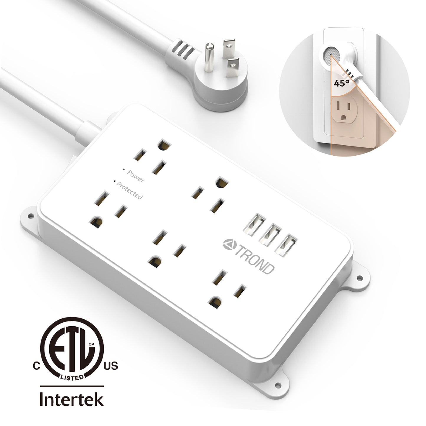 5-Outlet Surge Protector w/ 3 USB Ports, 1300J White