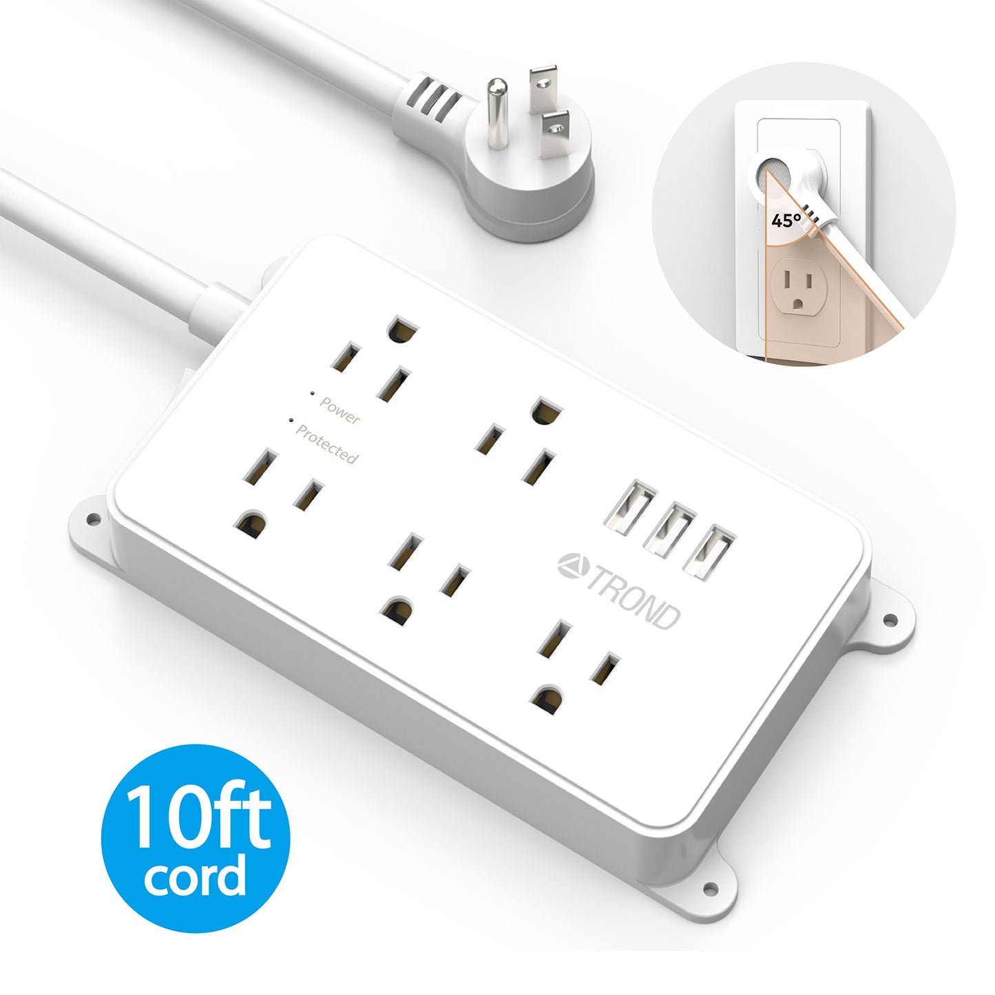 5-Outlet Surge Protector w/ 3 USB Ports, 1300J White