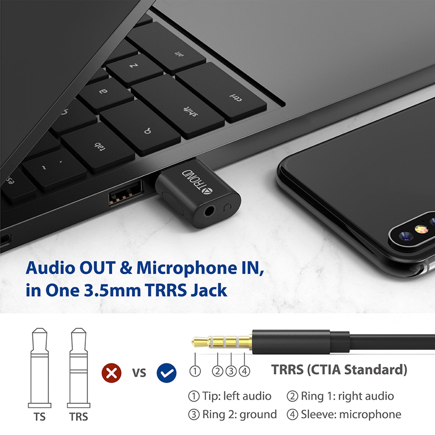 USB Audio Adapter w/ 3.5mm TRRS Jack