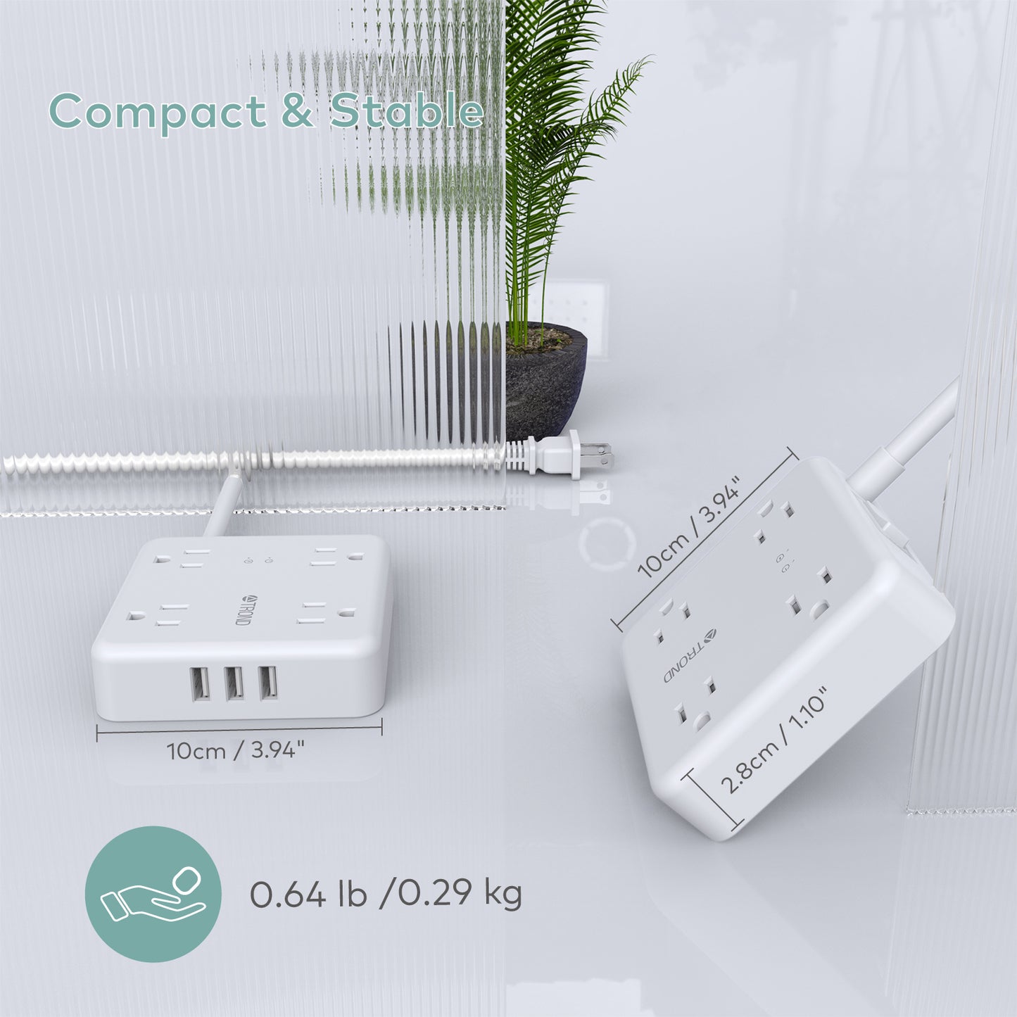2 Prong Power Strip Surge Protector 5ft Extension Cord