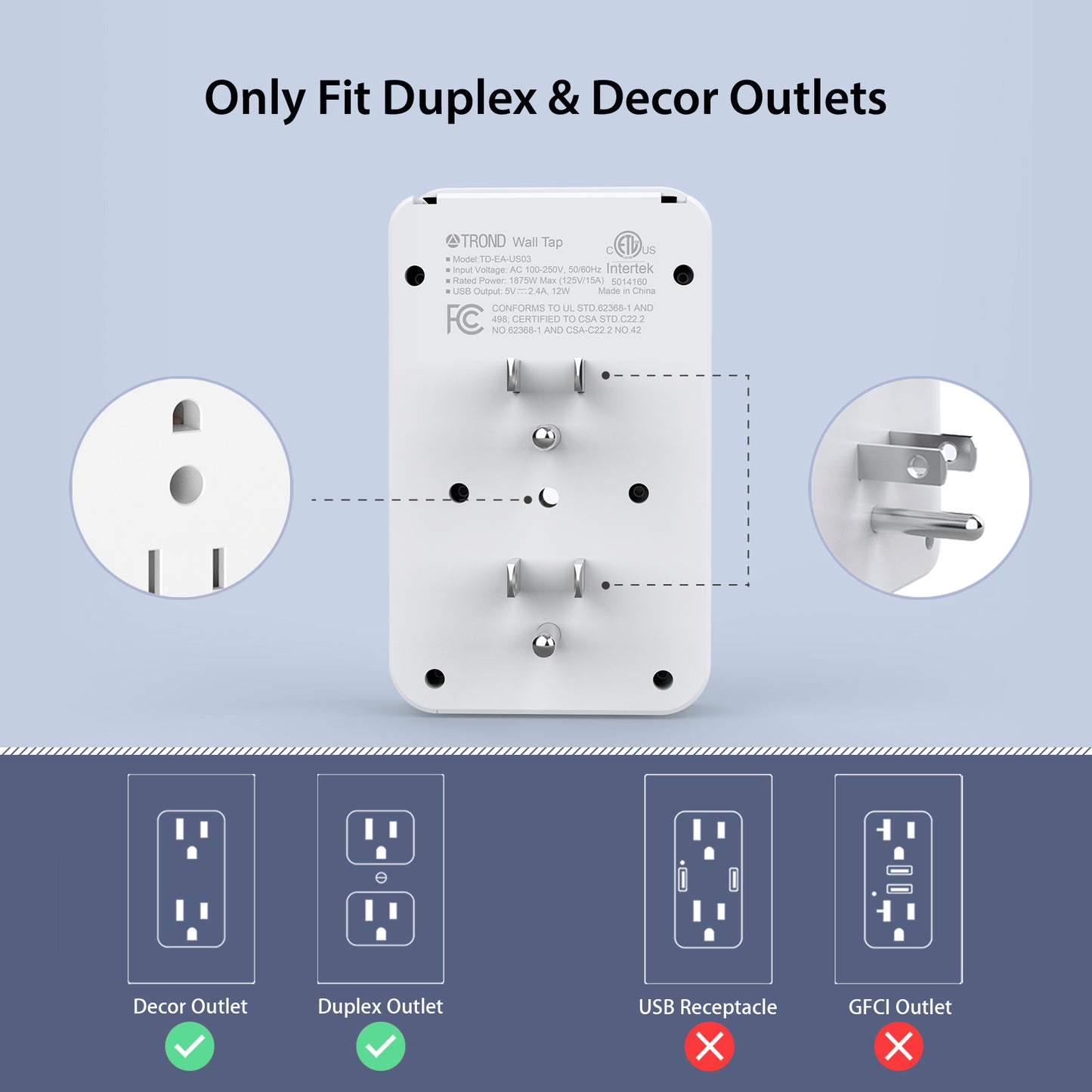 Multi Plug Outlet Extender 6A2U Wall Charger
