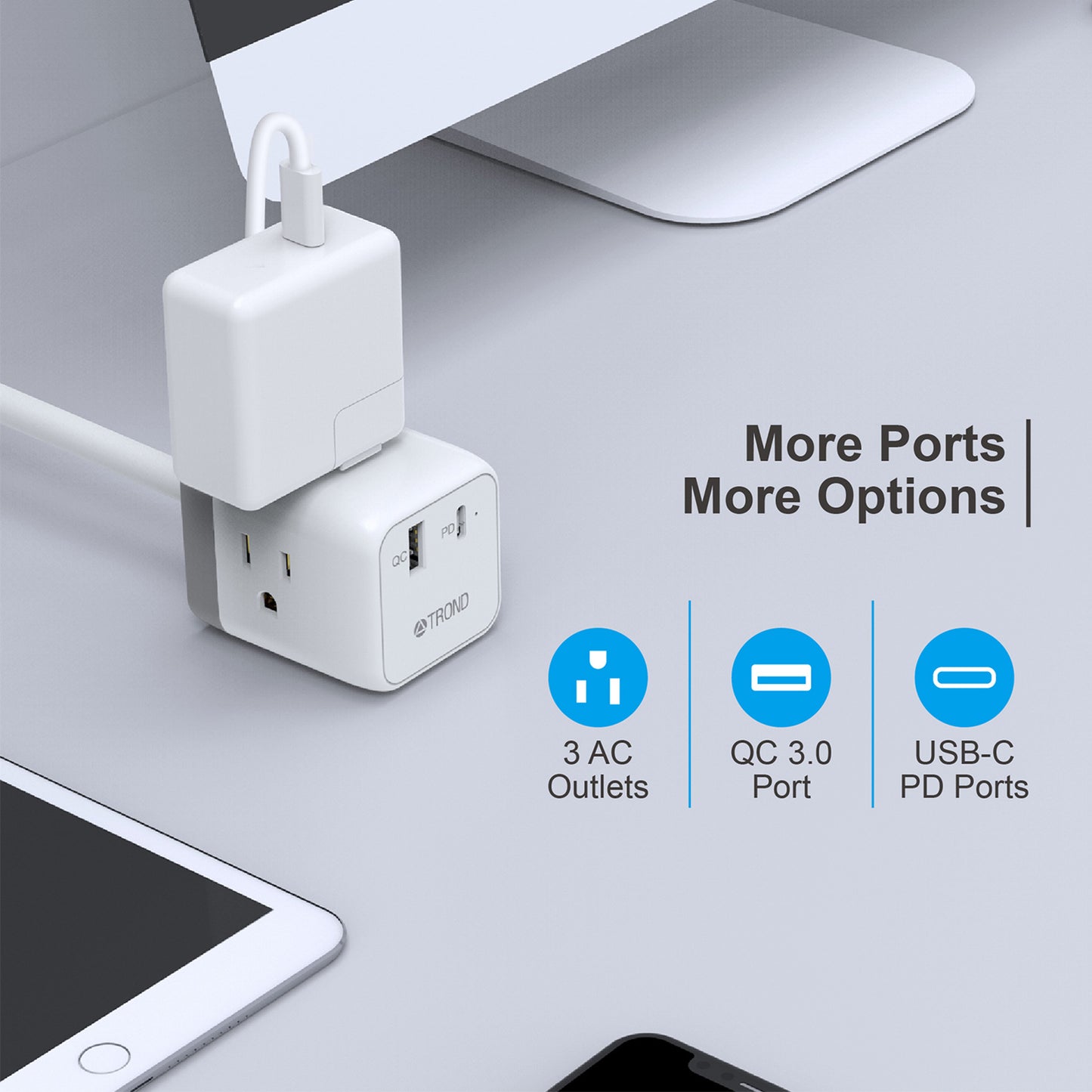 3-Outlet Travel Power Strip w/ USB-A&C Ports, 5ft
