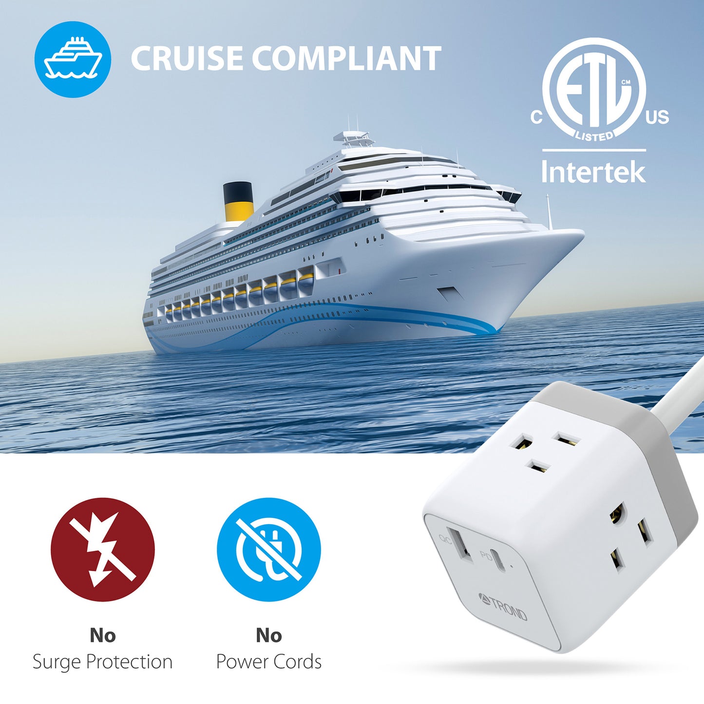 3-Outlet Travel Power Strip w/ USB-A&C Ports, 5ft