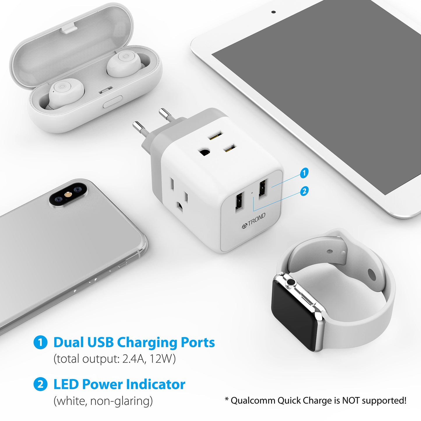 Travel Plug Adapter for US to Europe Type C