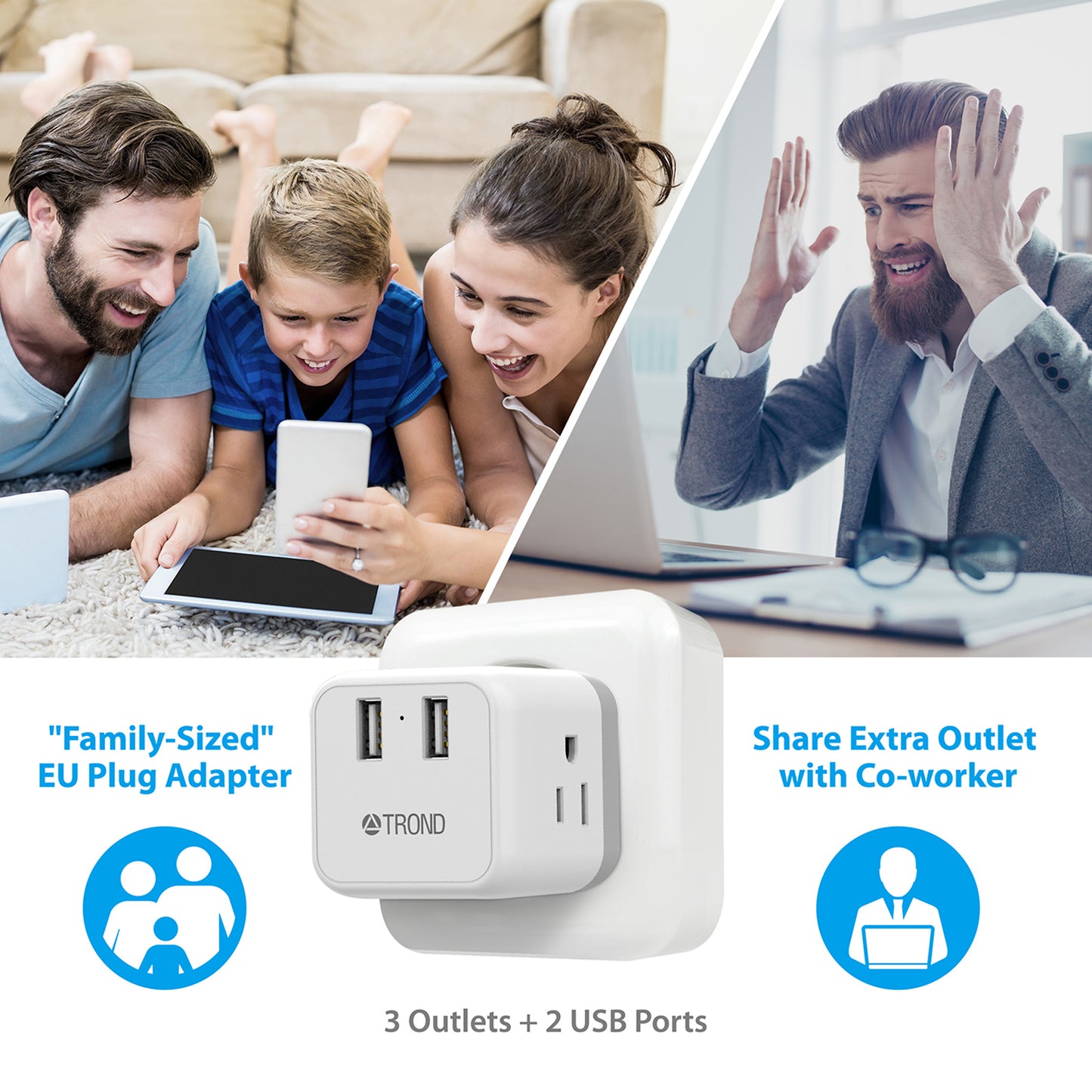 Travel Plug Adapter for US to Europe Type C