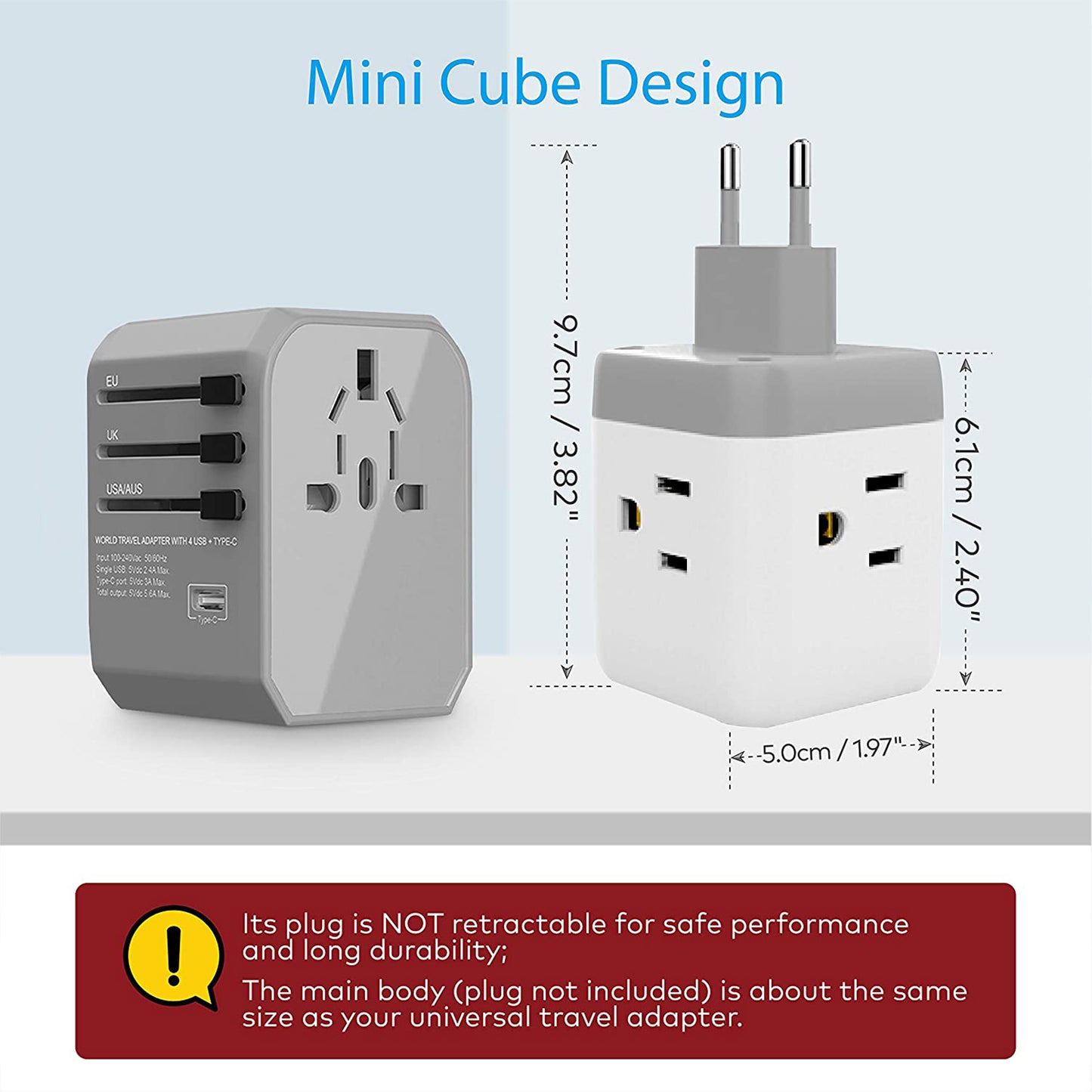 Travel Plug Adapter for US to Europe Type C 2Pack
