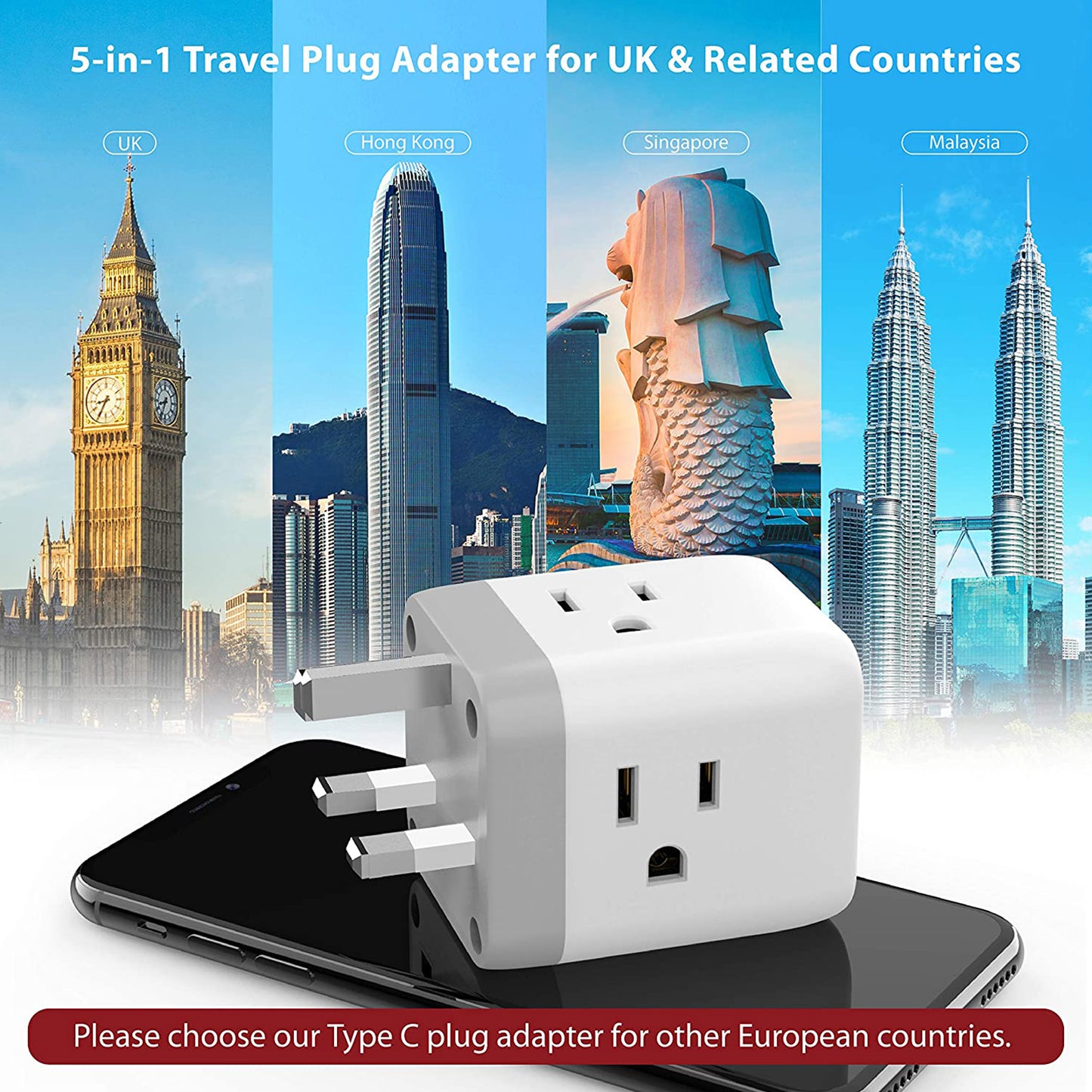 Travel Plug Adapter for US to UK 2Pack