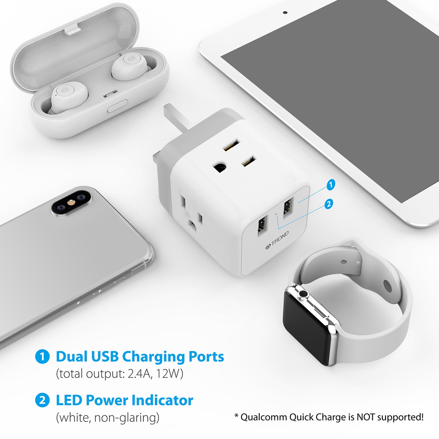 Travel Plug Adapter for US to UK 2Pack