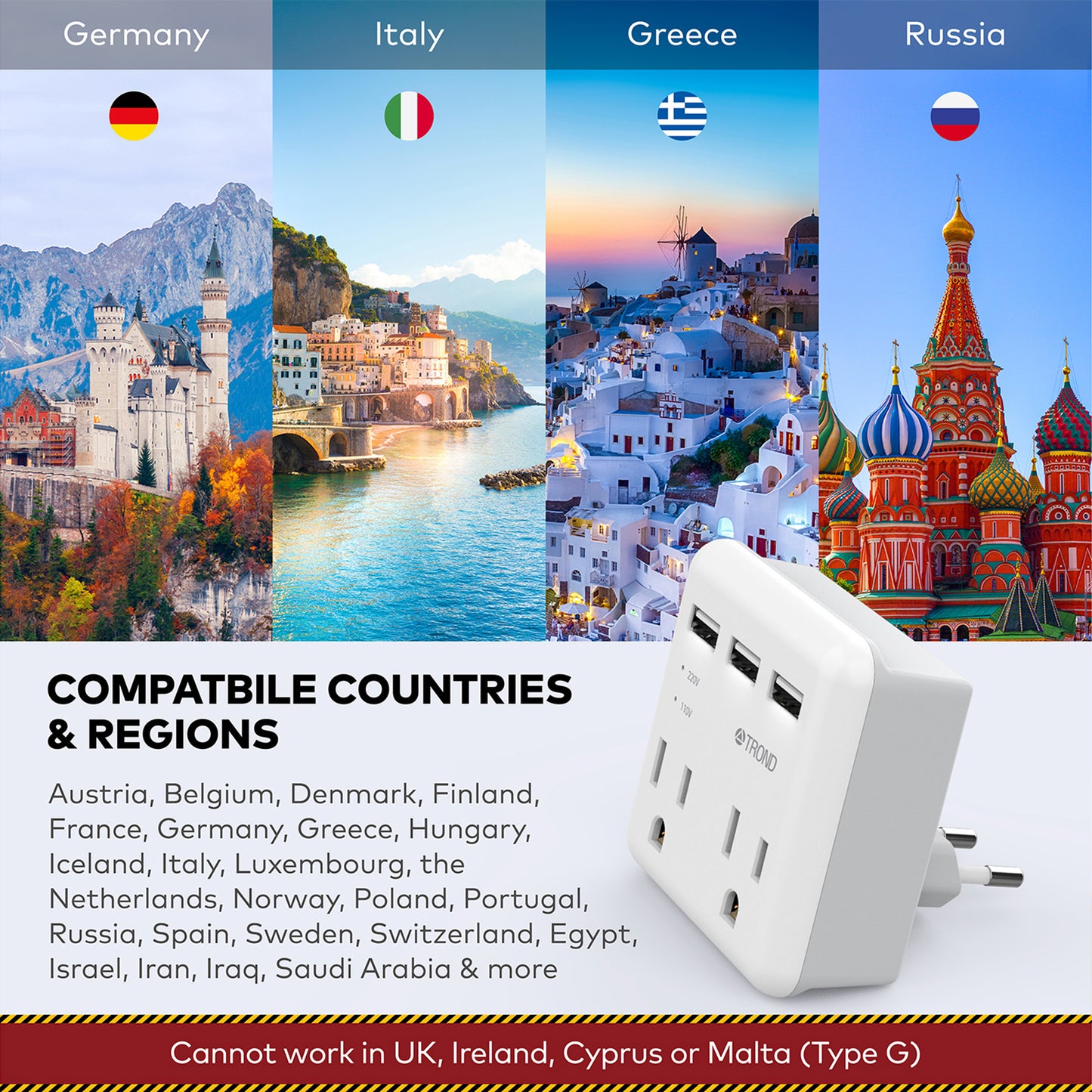 Travel Plug Adapter for US to Europe Type C