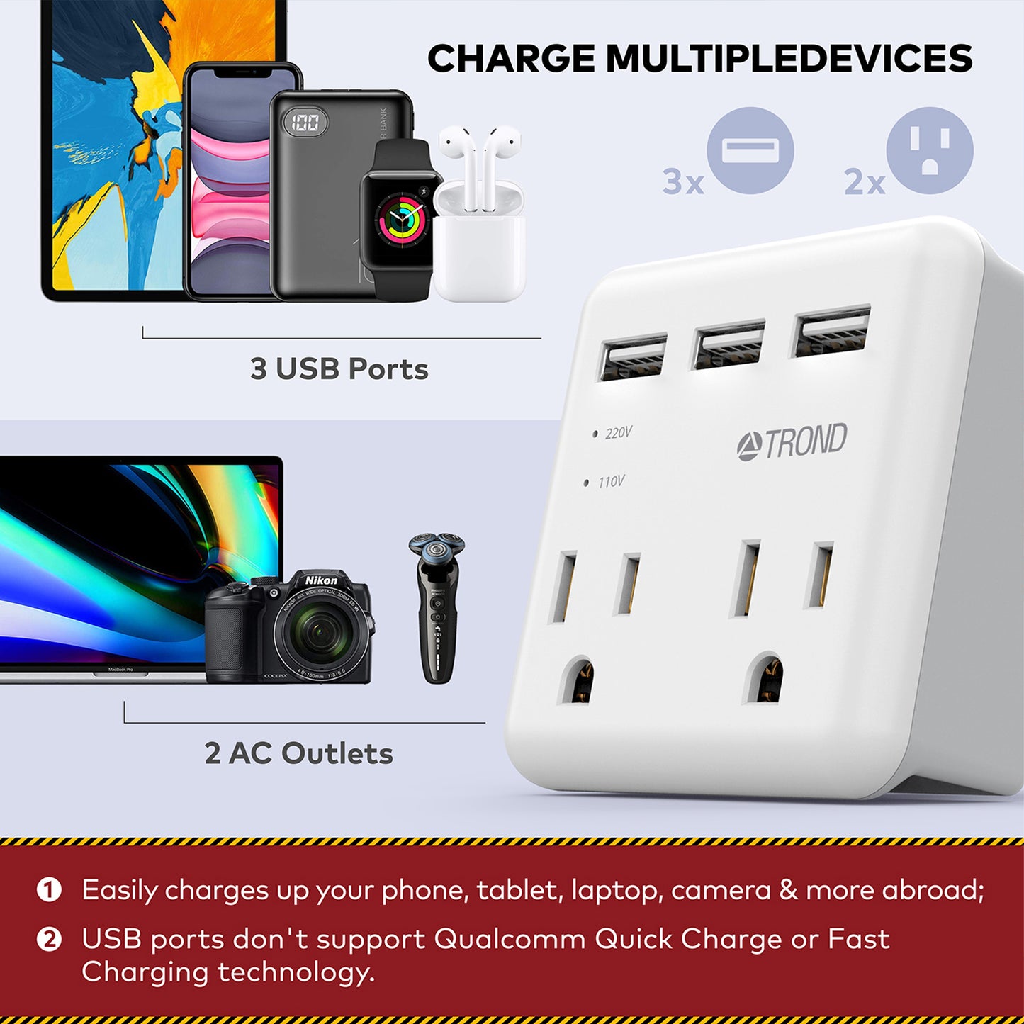 Travel Plug Adapter for US to Europe Type C