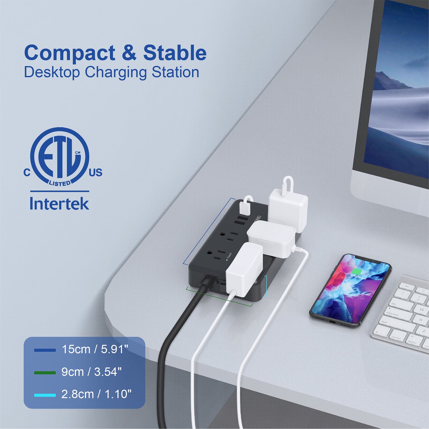 Surge Protector w/ 3 USB Ports, 4ft, 1300J 5/7 Outlet